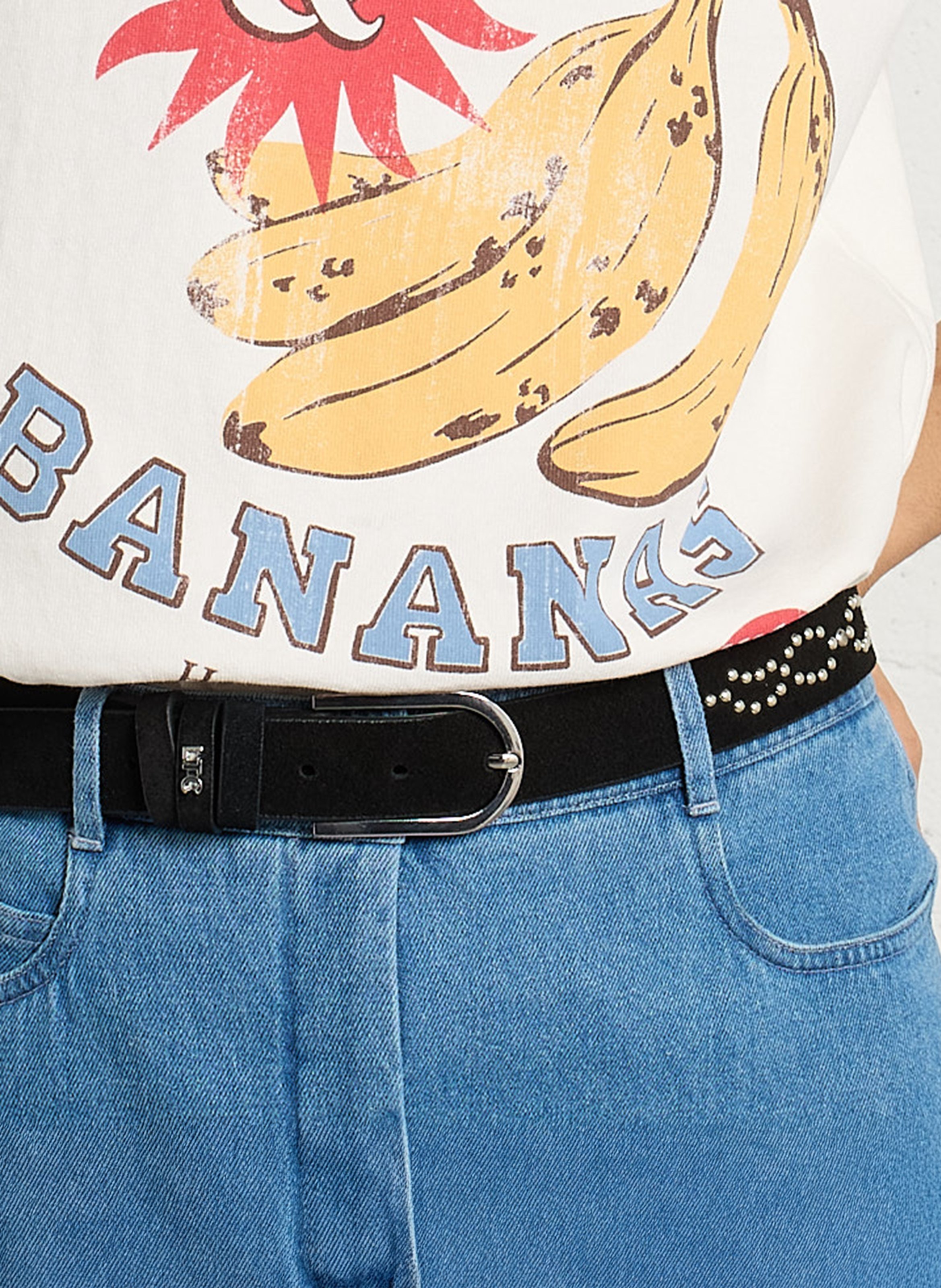 Riem van veloursleer met studs LE TEMPS DES CERISES Zwart