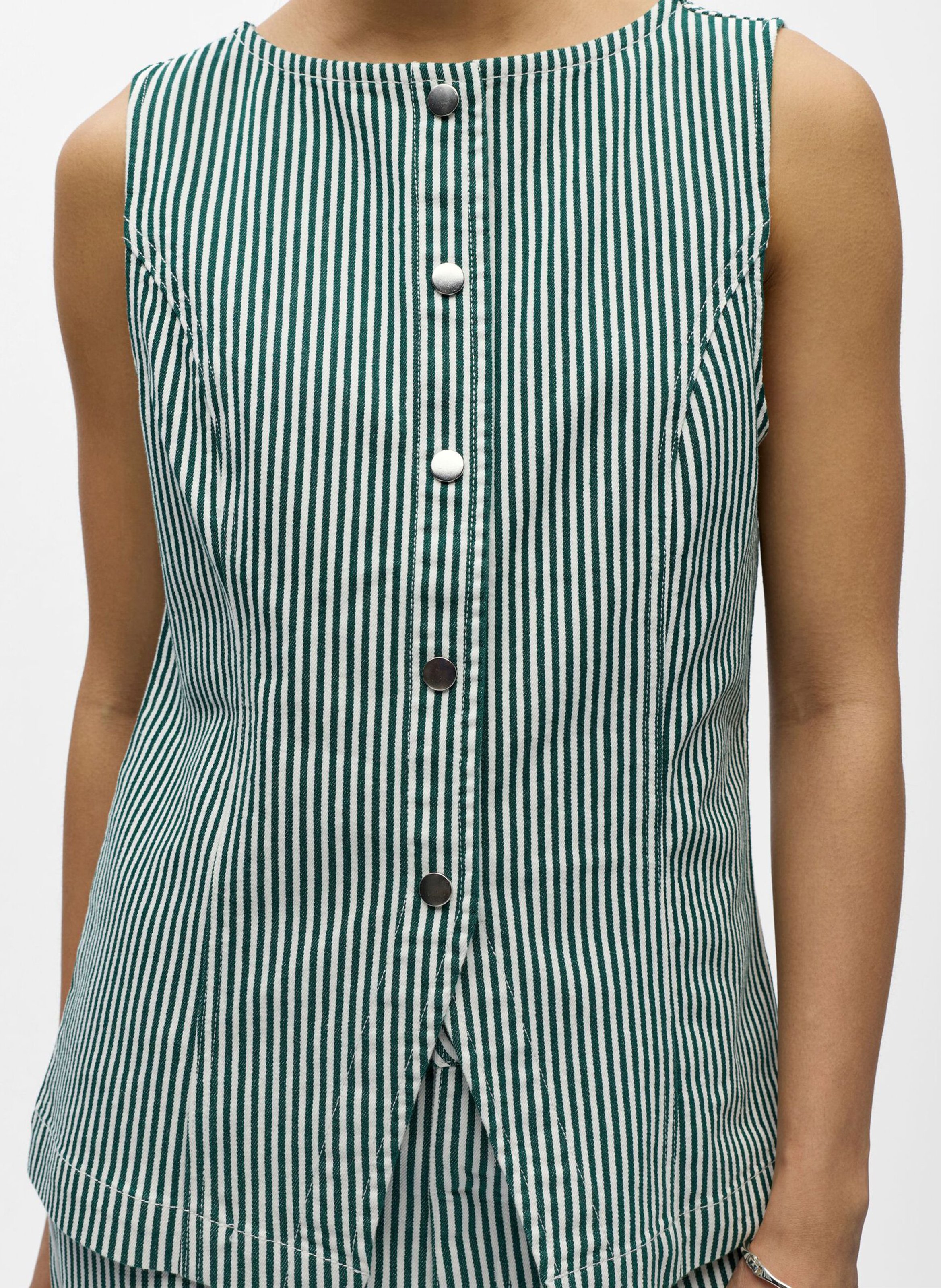 Eng anliegendes Oberteil mit Rundhalsausschnitt aus gestreiftem Baumwollmischgewebe OBJECT Beige