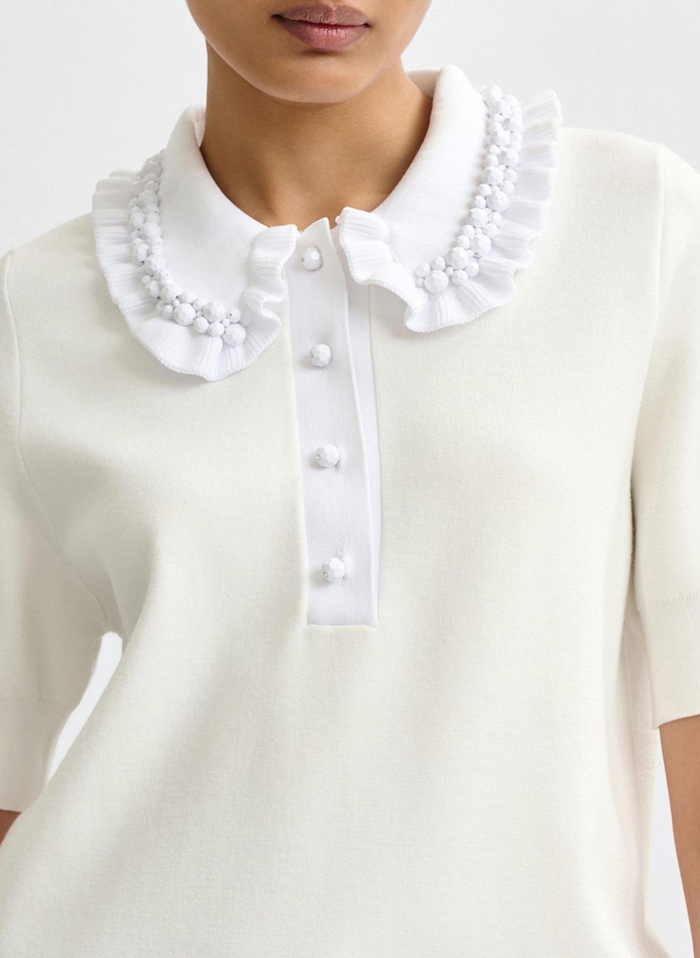 Polo manches courtes uni à volants ESSENTIEL ANTWERP Blanc