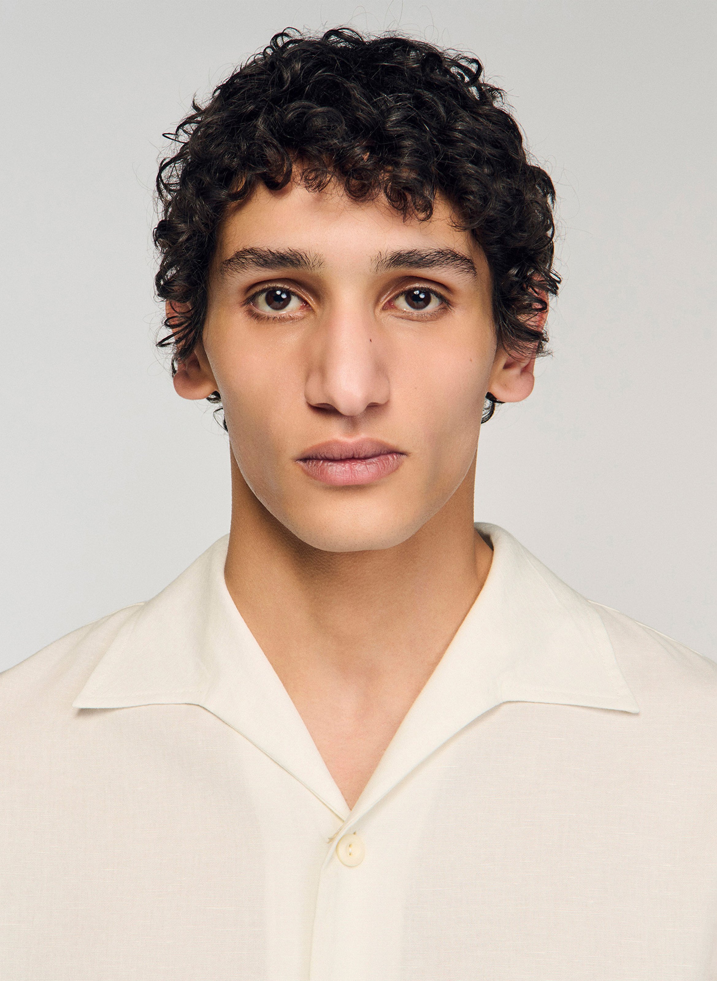 Cotton and linen shirt with classic collar SANDRO Beige