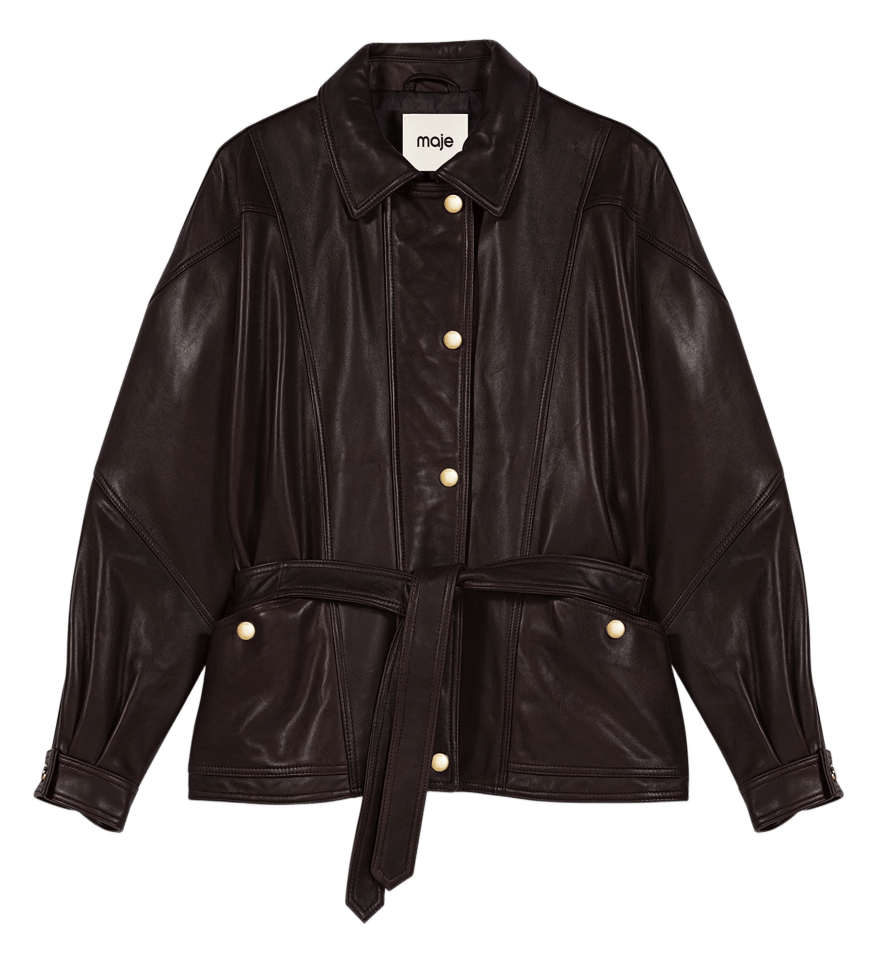 Blouson oversize en cuir MAJE Marron