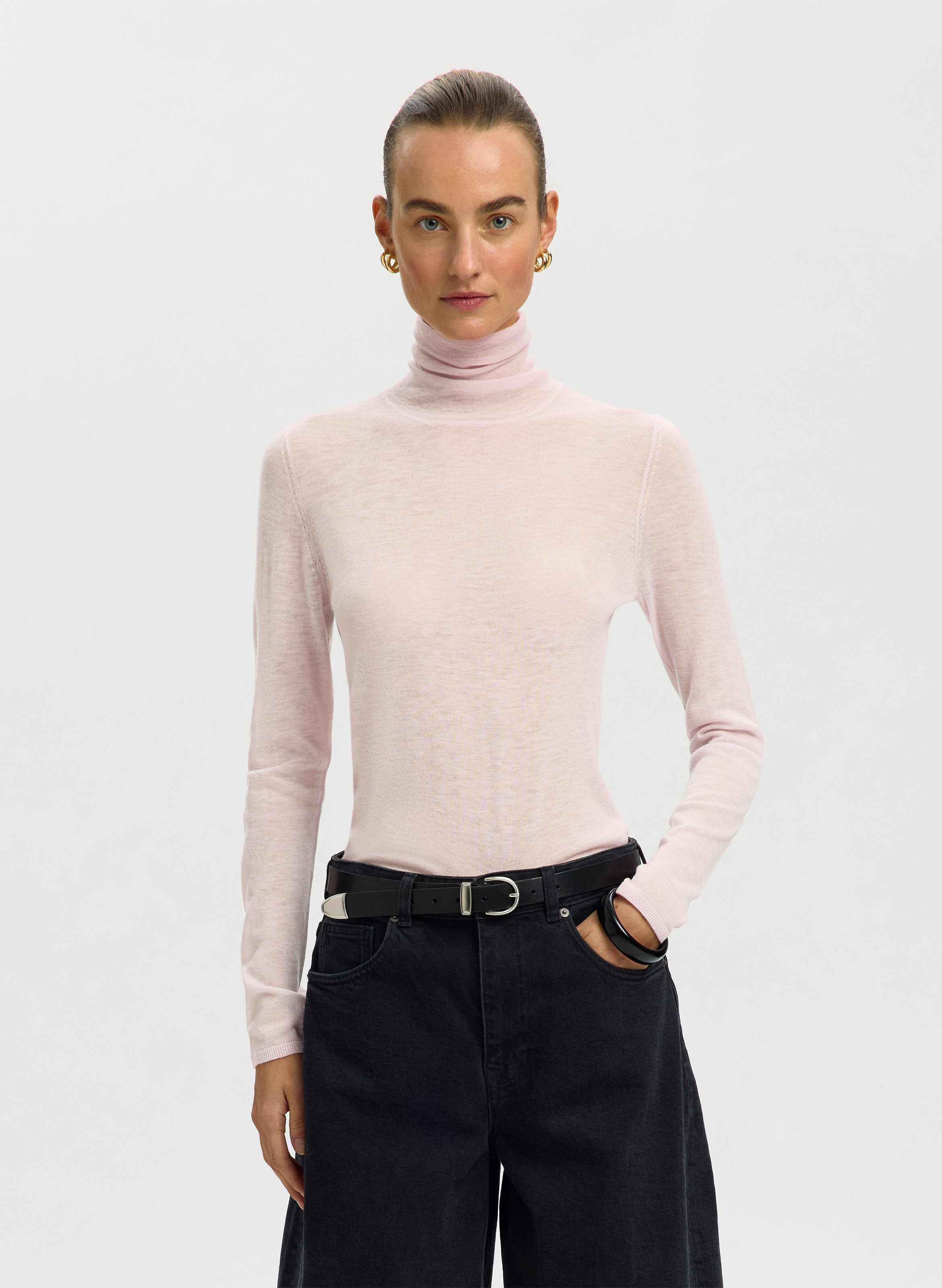 Tee-shirt col roulé uni en laine SELECTED