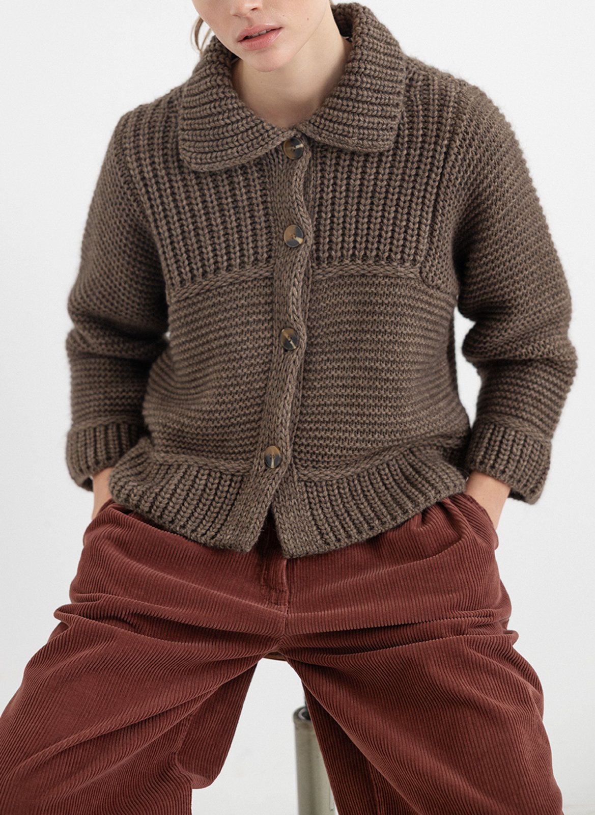 Straight chunky knit cardigan PROJECT-AJ117 Brown