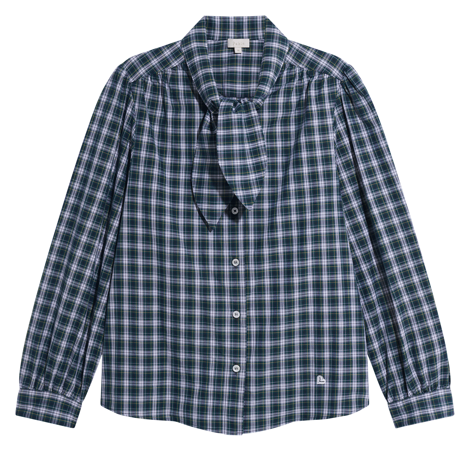 Cotton shirt with pussy-bow collar PABLO Green
