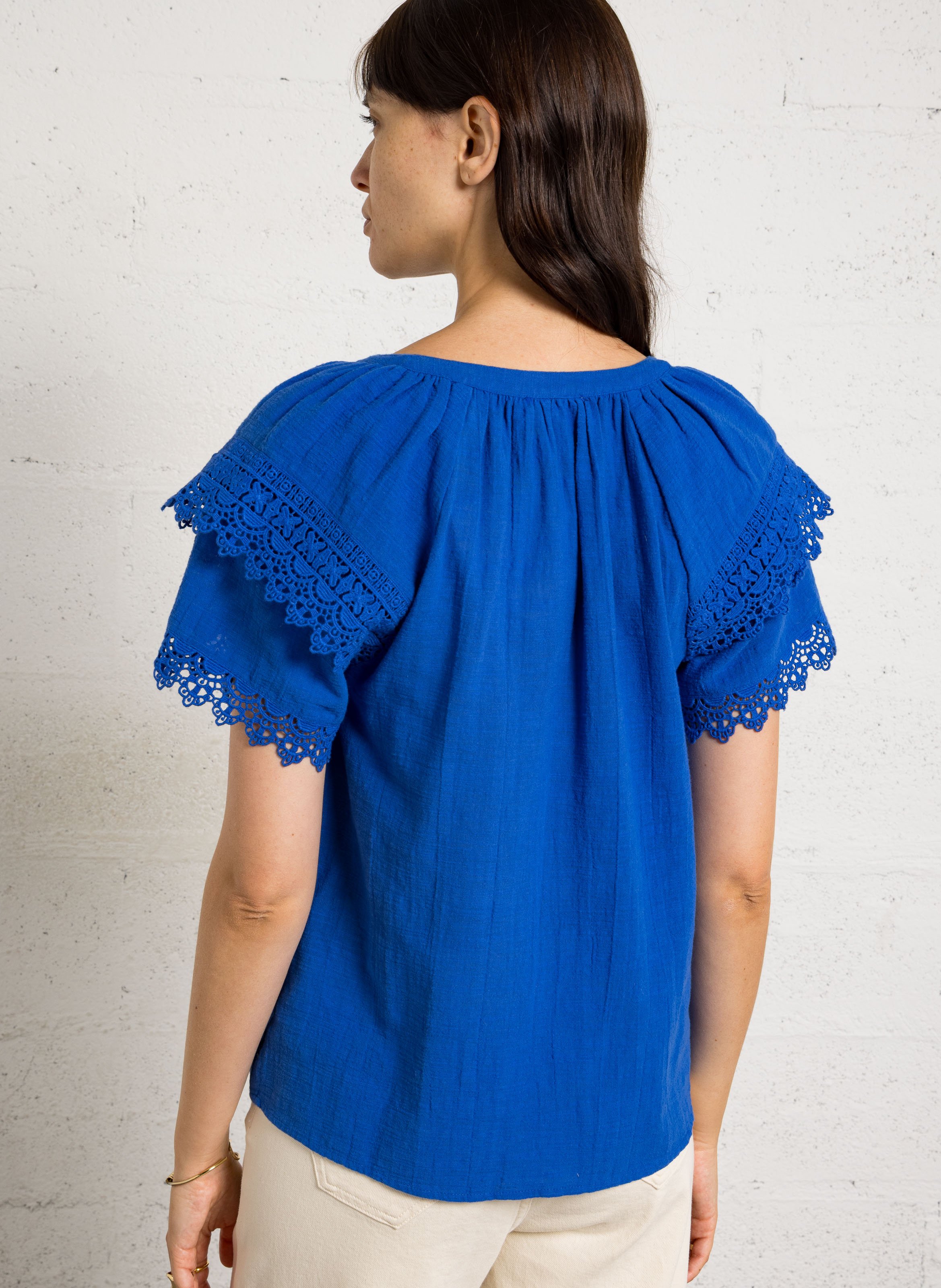 V-neck cotton blouse MAISON 123 Blue