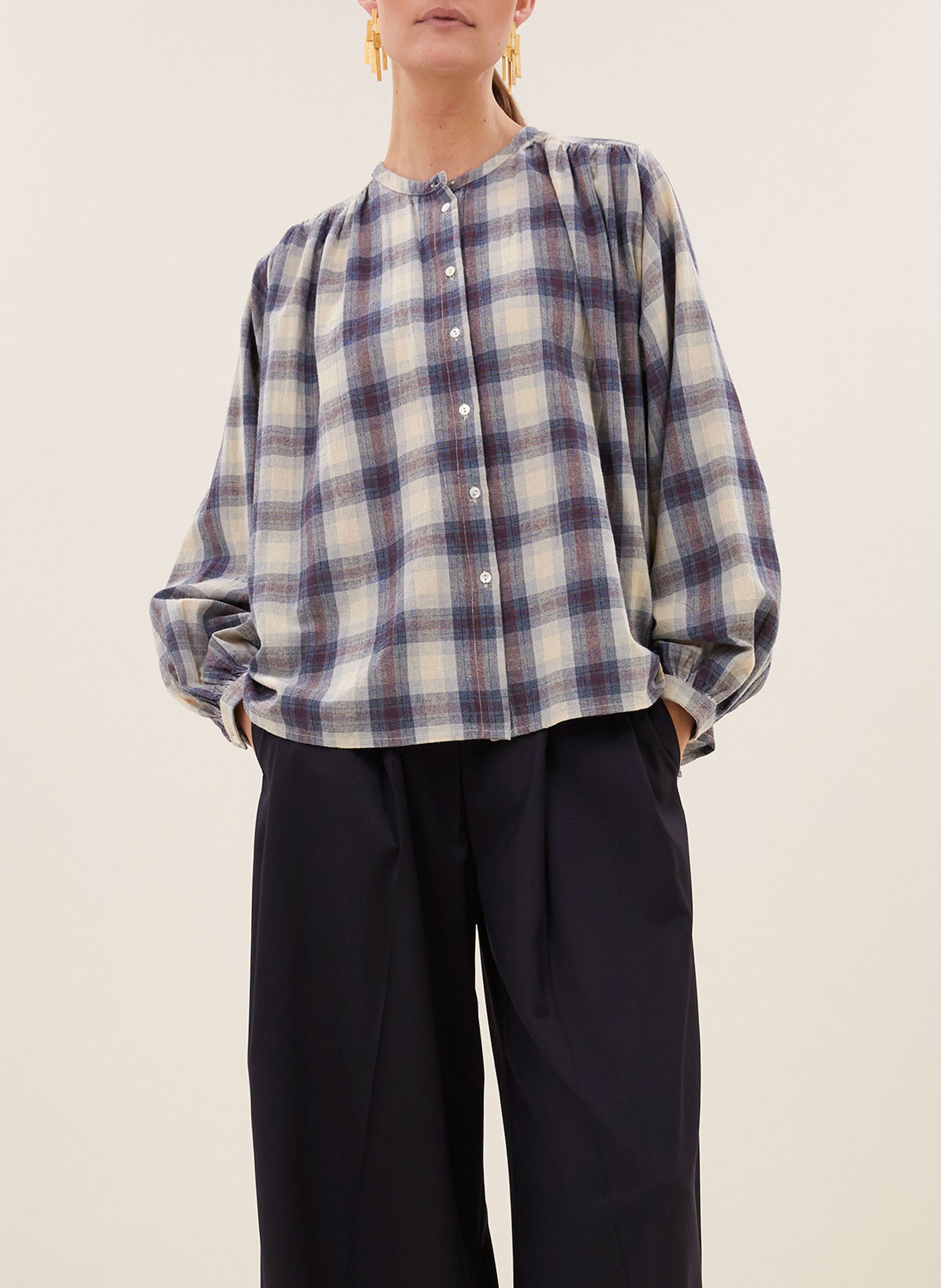 Wijd uitlopende geruite katoenen blouse BY BAR Veelkleurig