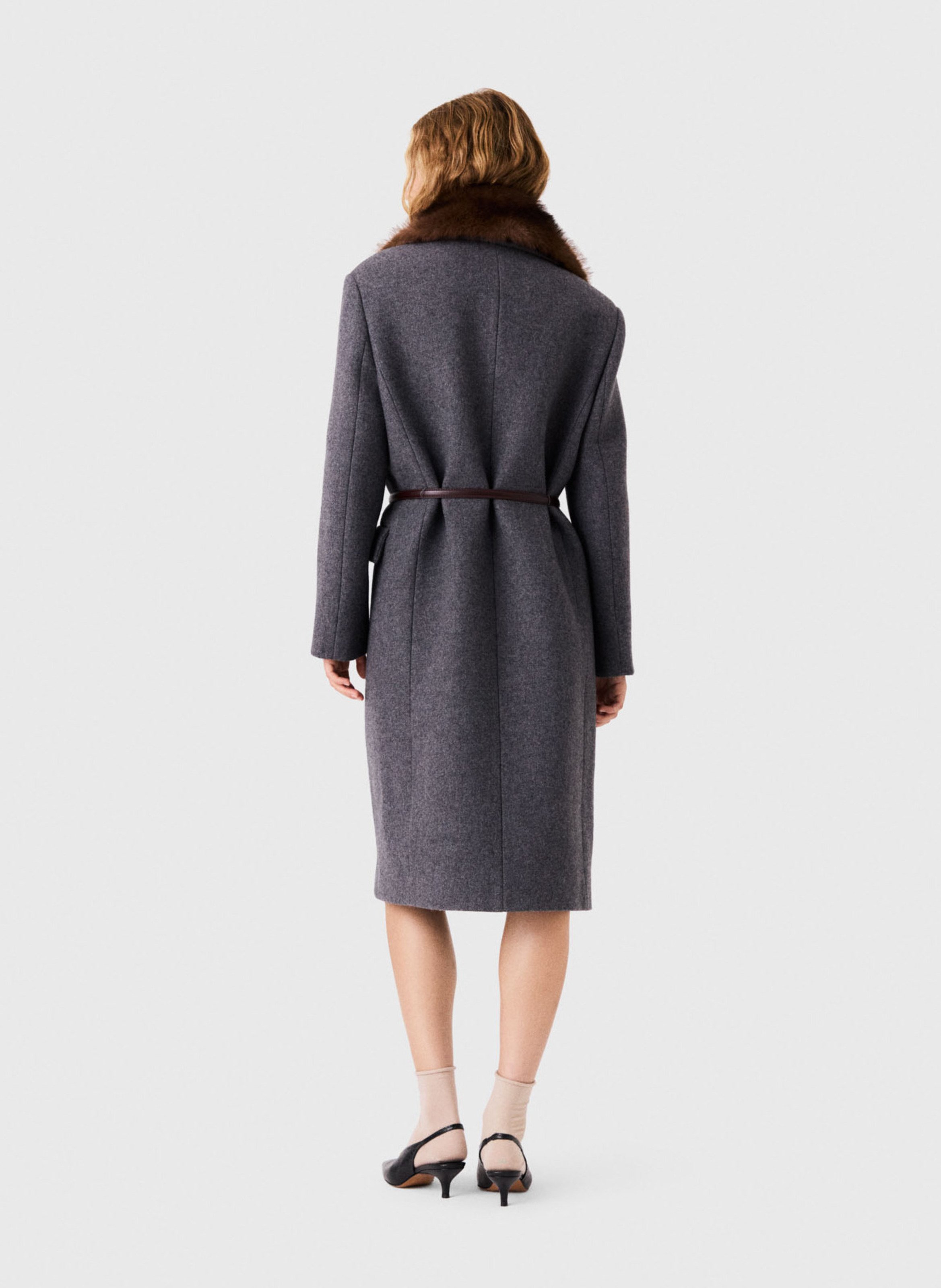Manteau ceinture à col amovible en laine mélangée MAJE Gris