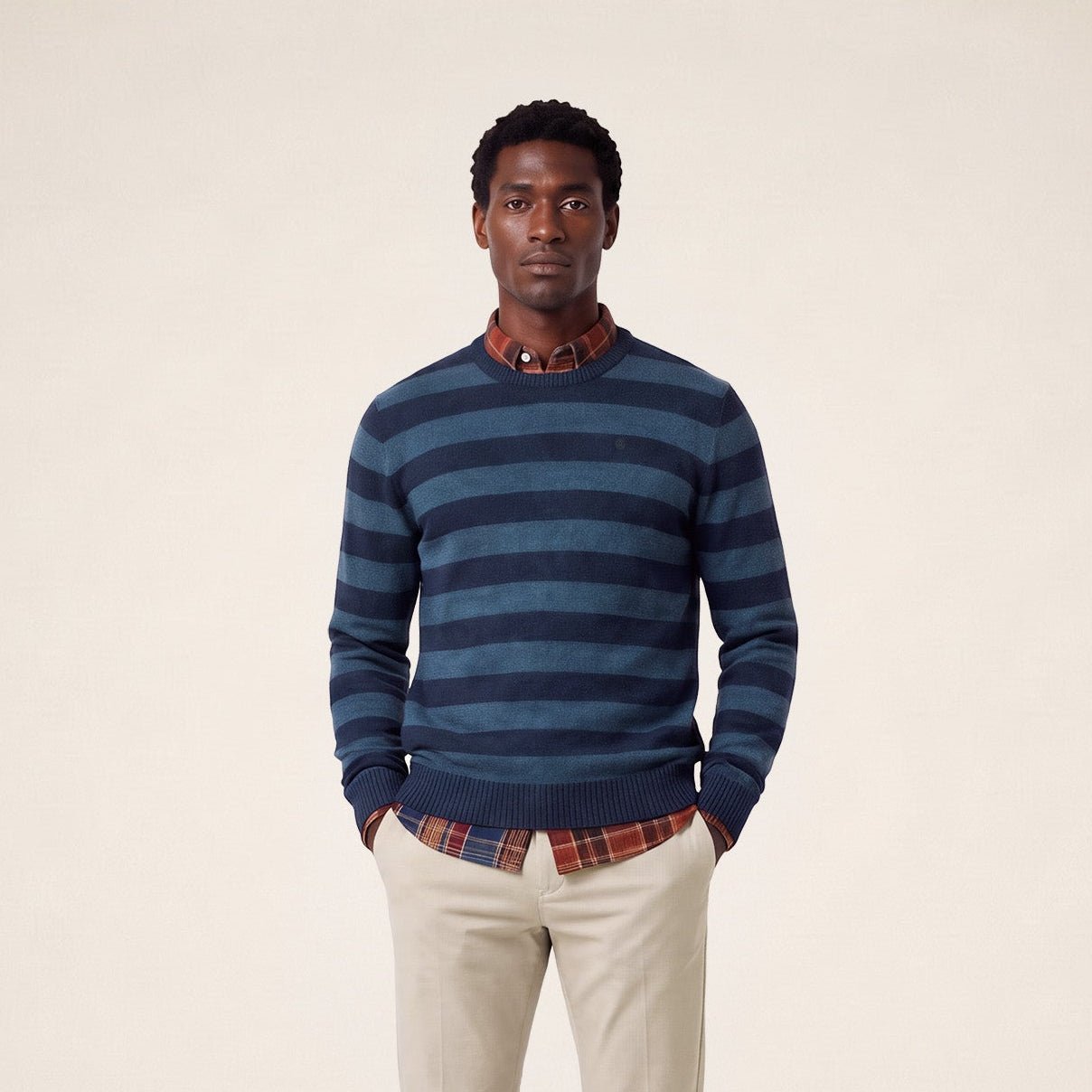 MIRZAN striped wool crew-neck sweater in navy blue SERGE BLANCO Blue