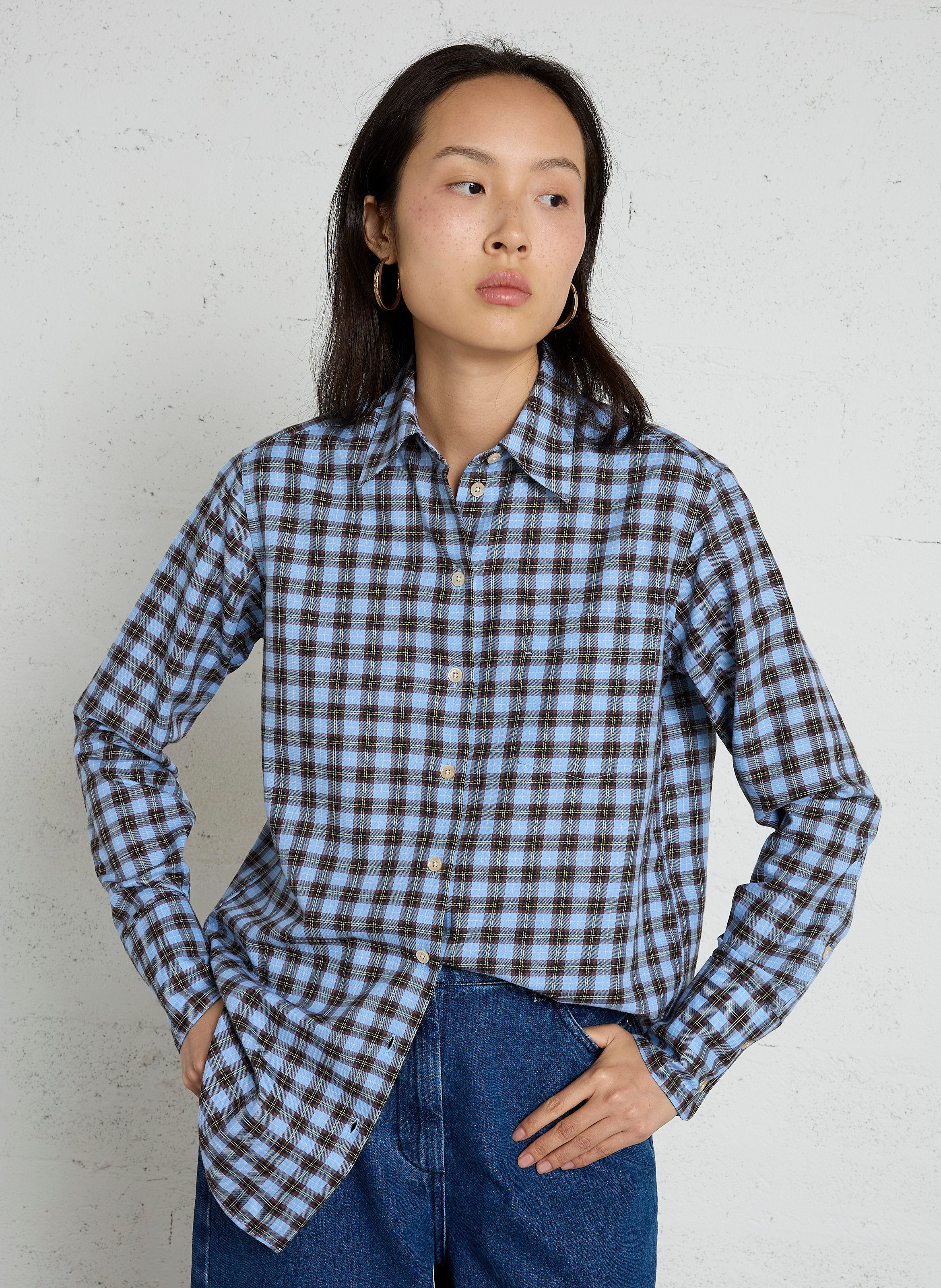 Chemise ample col classique à carreaux en coton LAURENCE BRAS Bleu