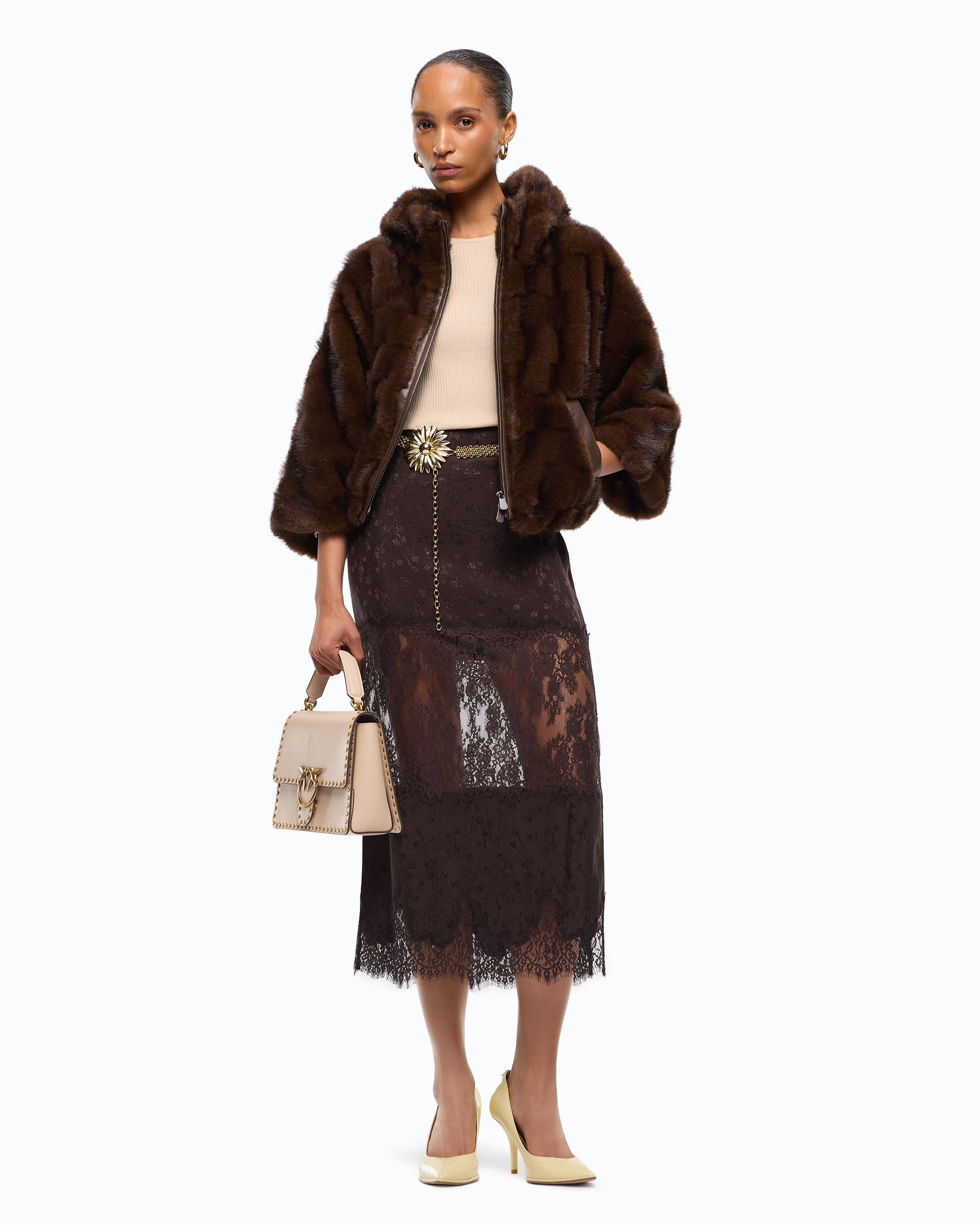 Veste à capuche en fourrure synthétique PINKO Marron