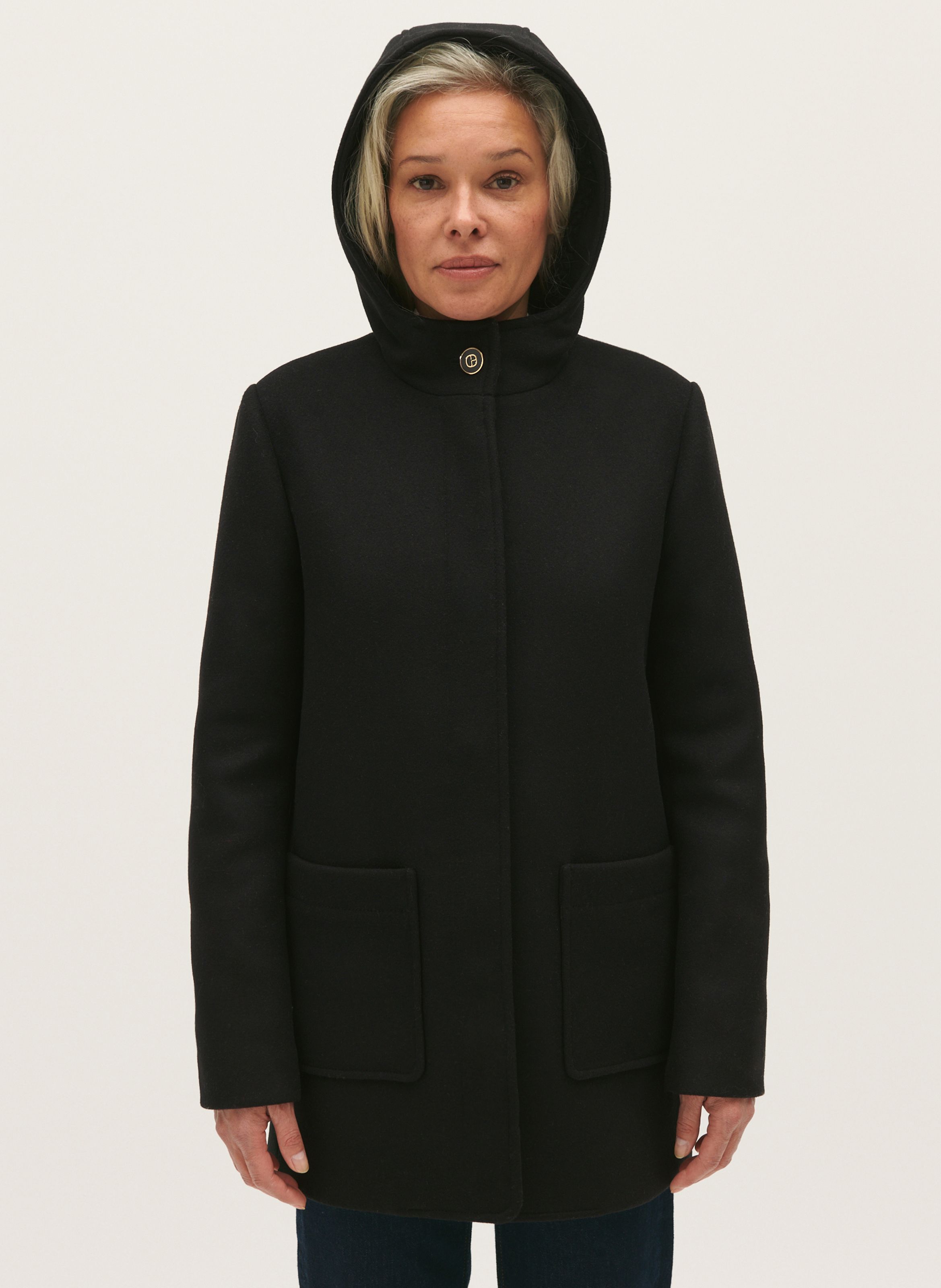 Cappotto Con Cappuccio In Misto Lana Noir Claudie Pierlot Donna