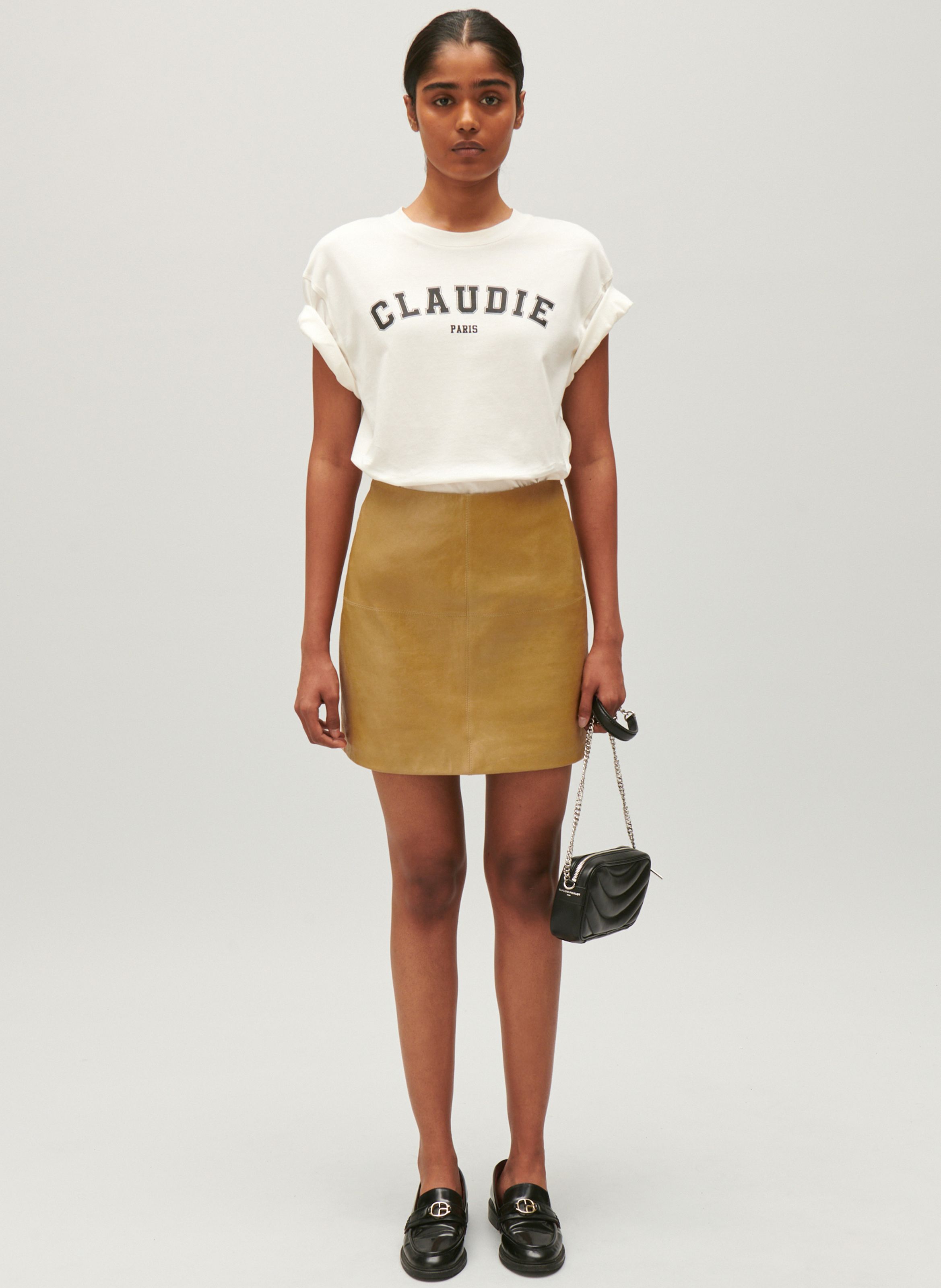 Short Straight Lamb Leather Skirt Jaune Pale Claudie Pierlot