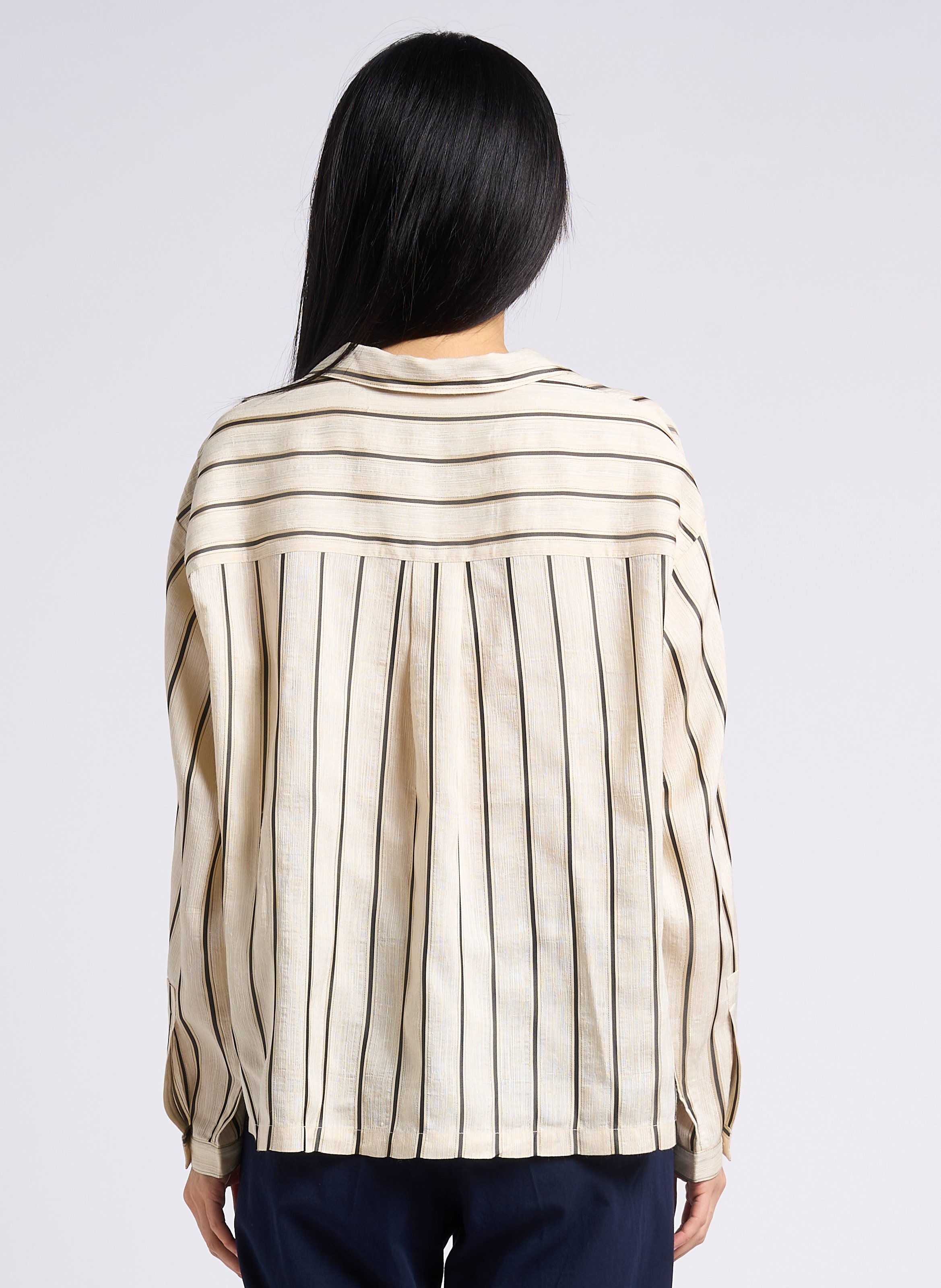 Chemise droite col tailleur à rayures  POMANDERE Blanc