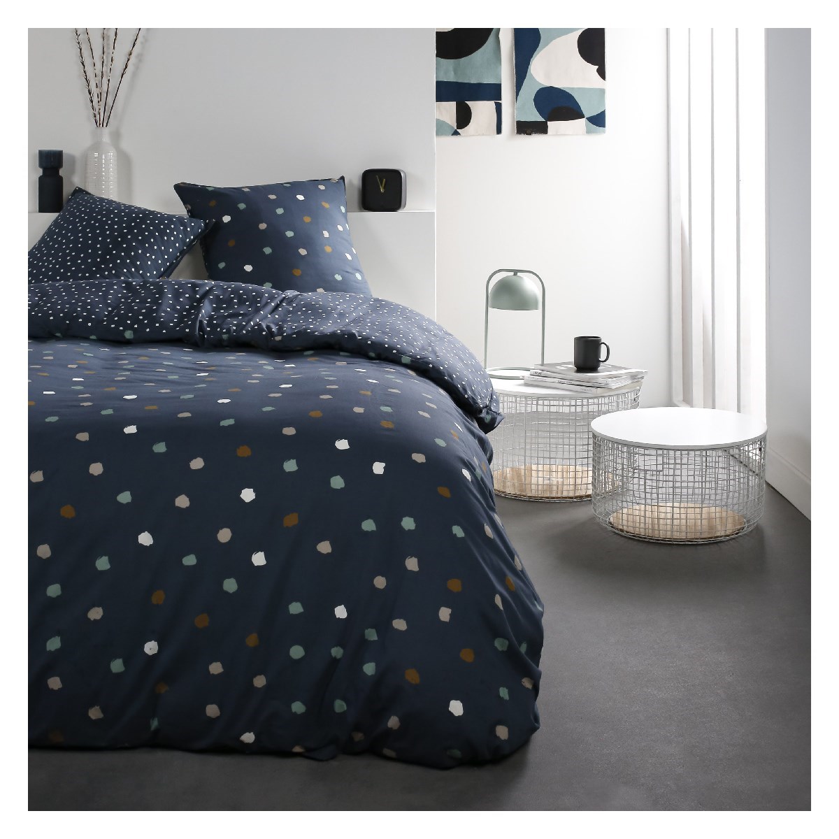 Polka dot printed cotton bedding set TODAY LINGE DE MAISON Blue