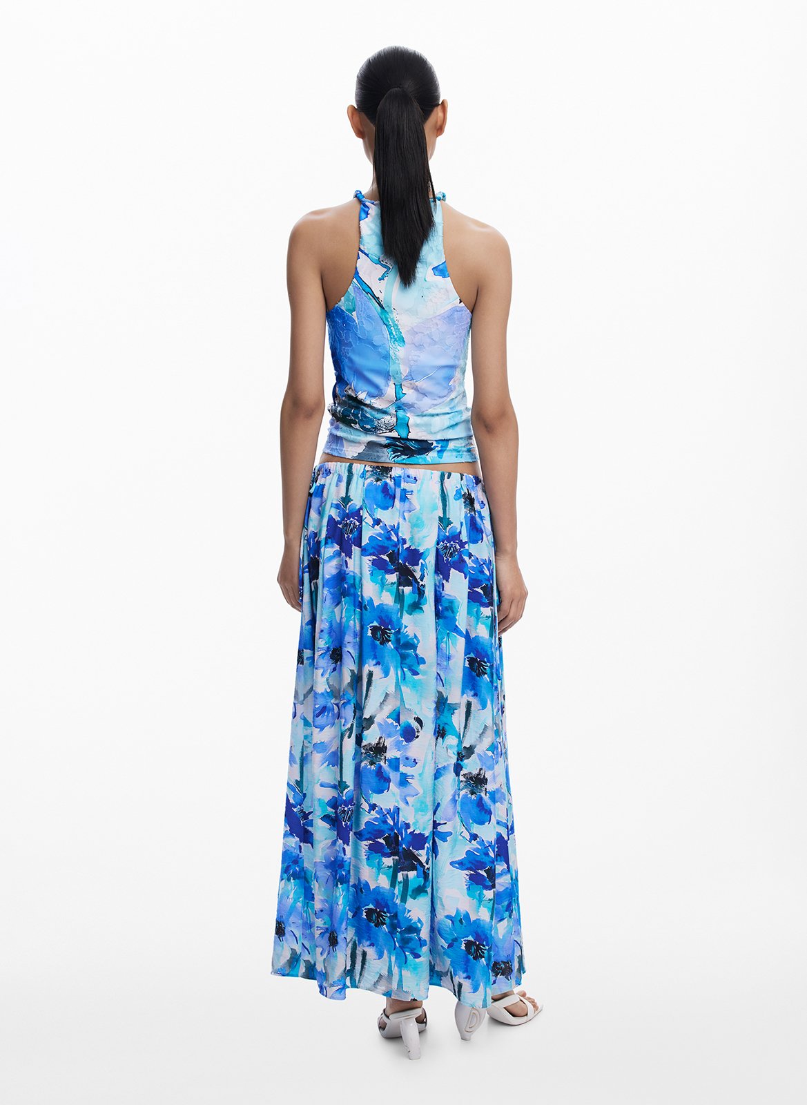 Jupe longue évasée fleurie Multicolore