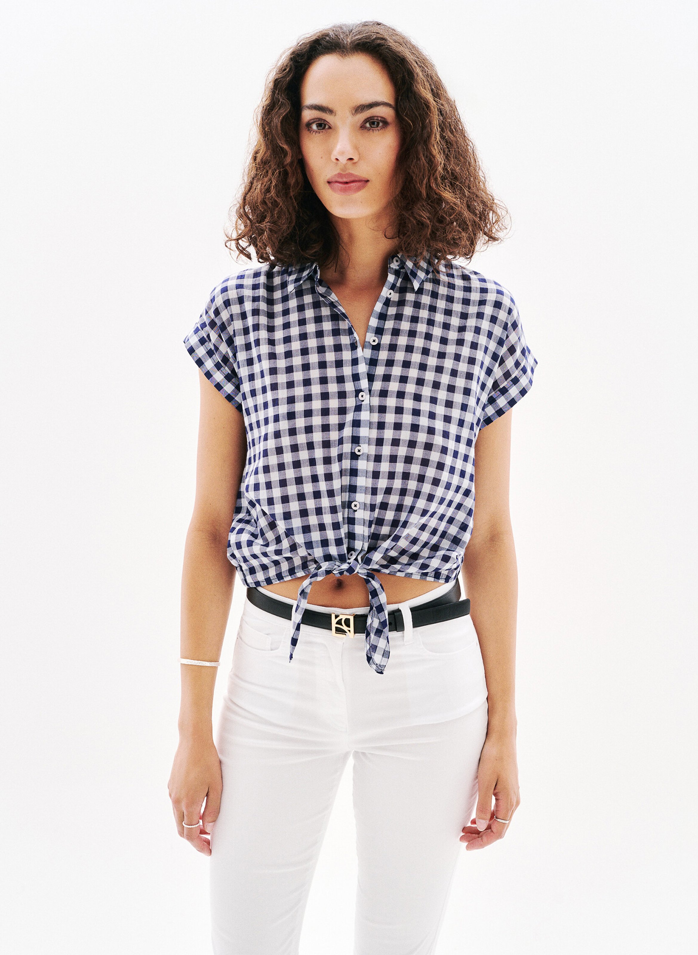 Chemise droite en coton imprimé CAROLL Bleu