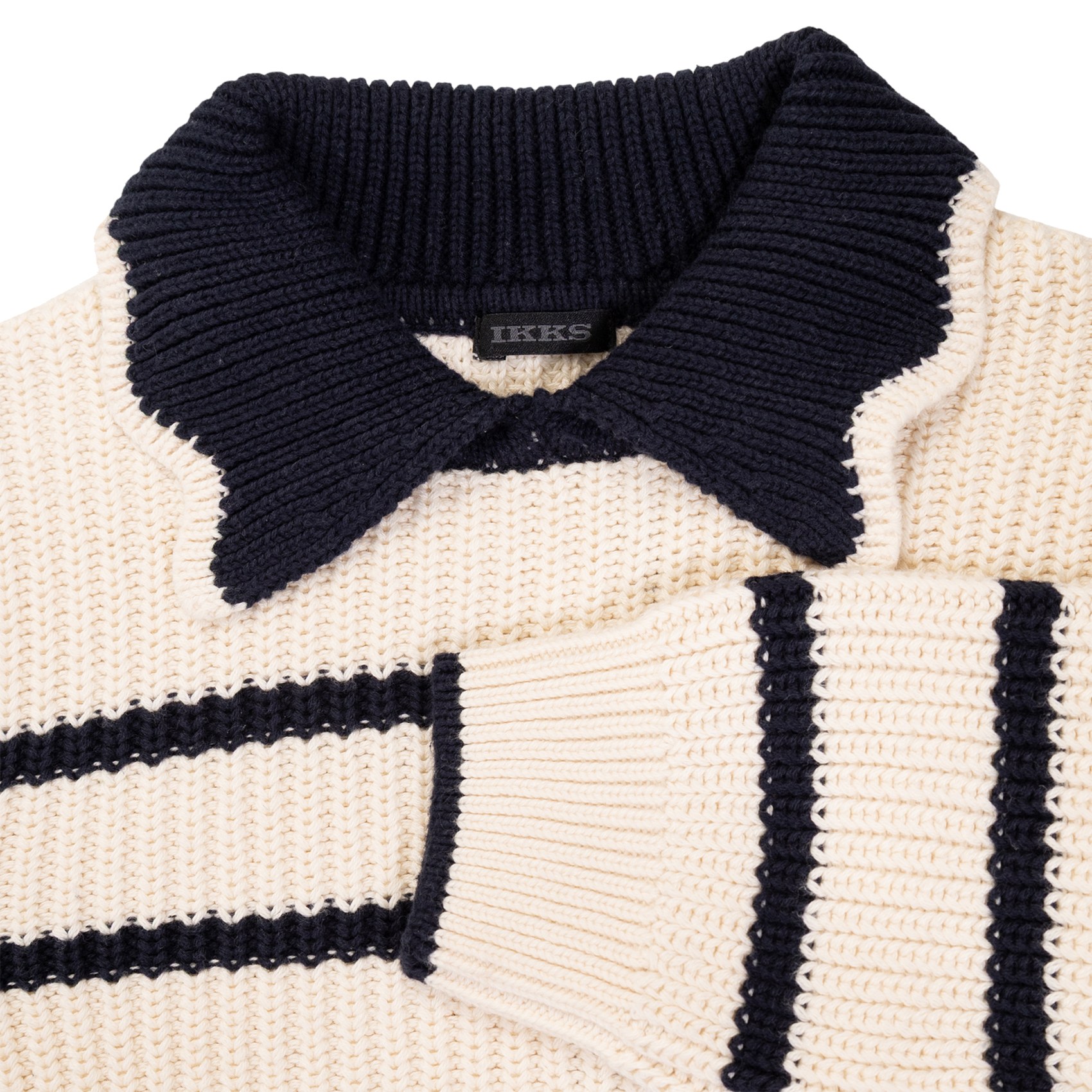 Striped cotton shirt collar sweater IKKS JUNIOR White