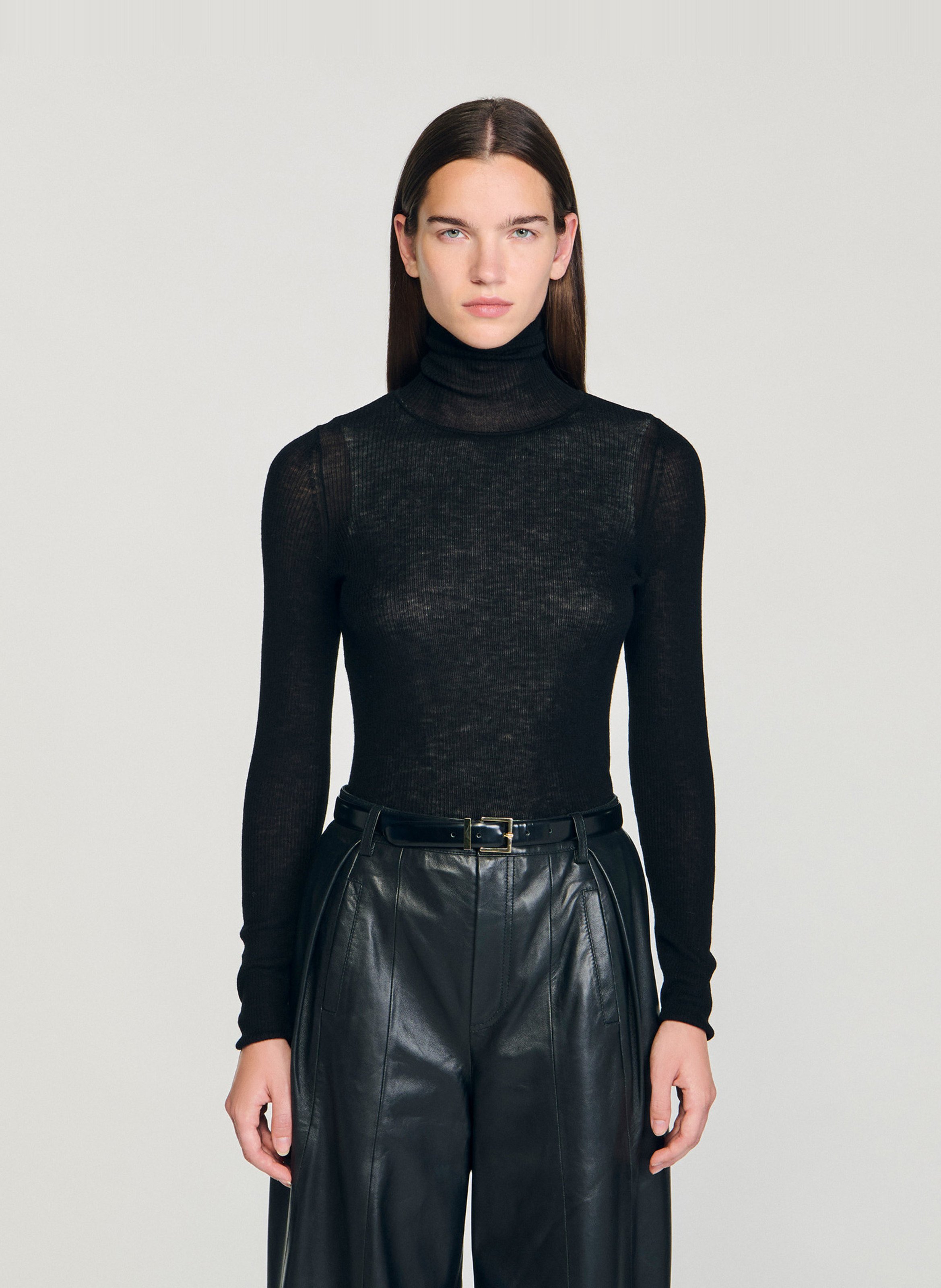 Roll-neck wool sweater SANDRO Black