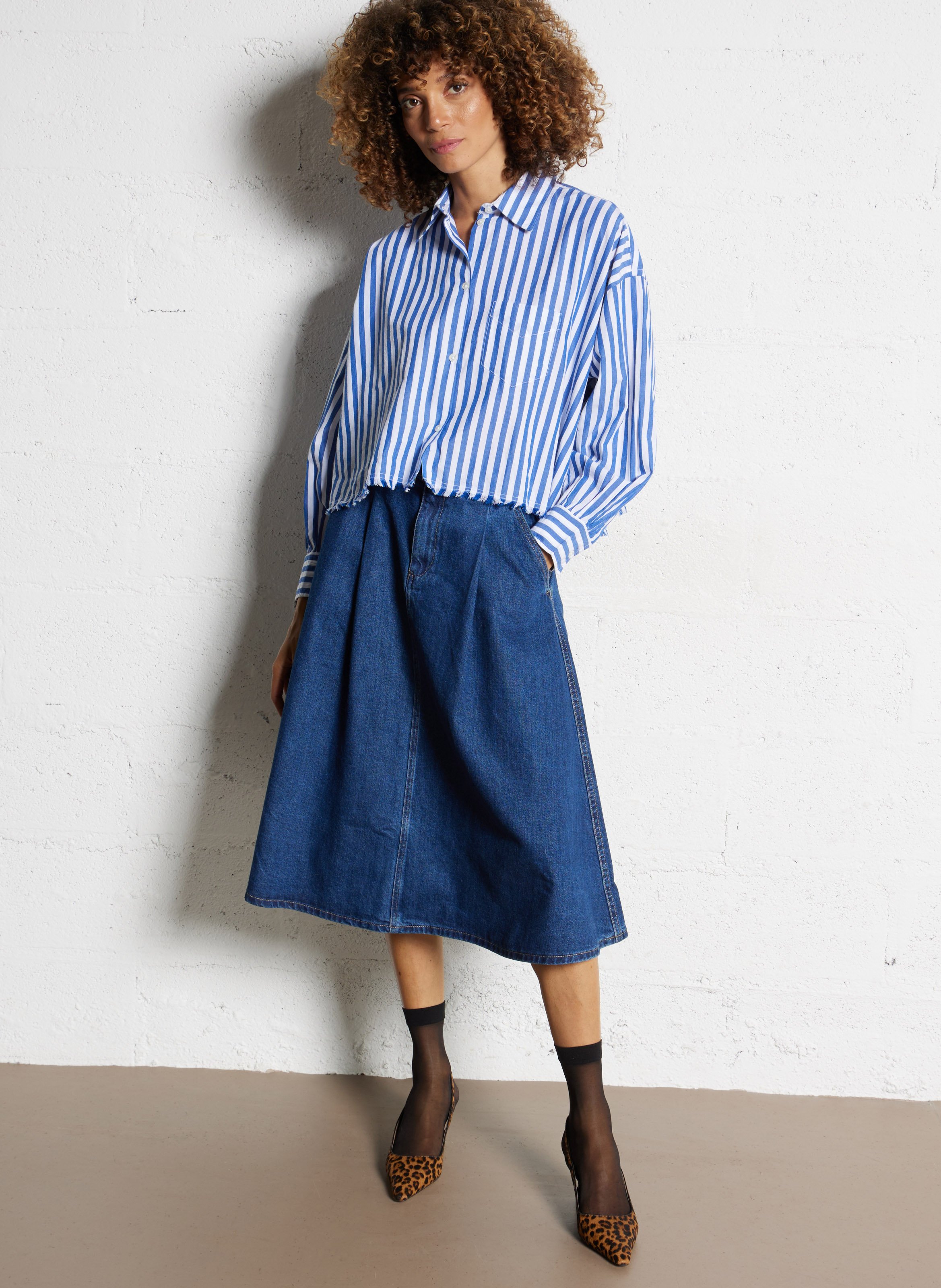 Chemise rayée courte en coton BELLEROSE Bleu