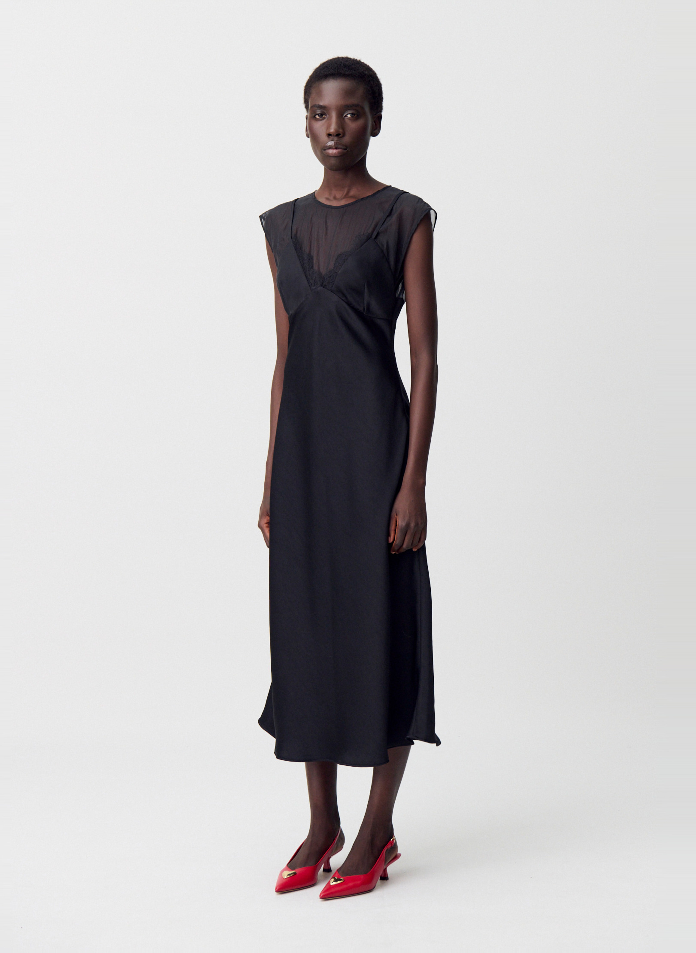 Robe longue ajustée satinée CLAUDIE PIERLOT Noir