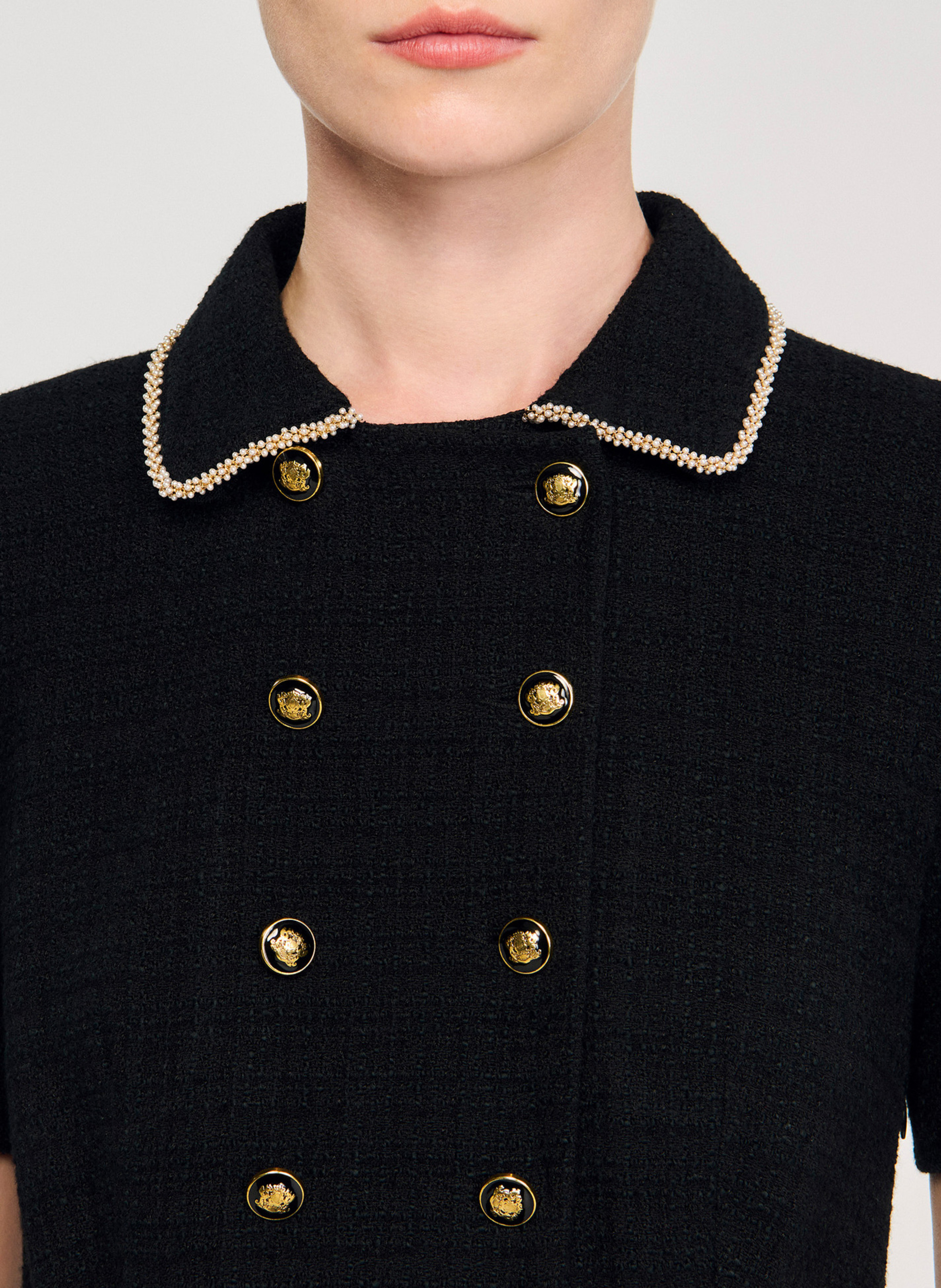 Korte jurk met klassieke kraag - katoenblend SANDRO Zwart