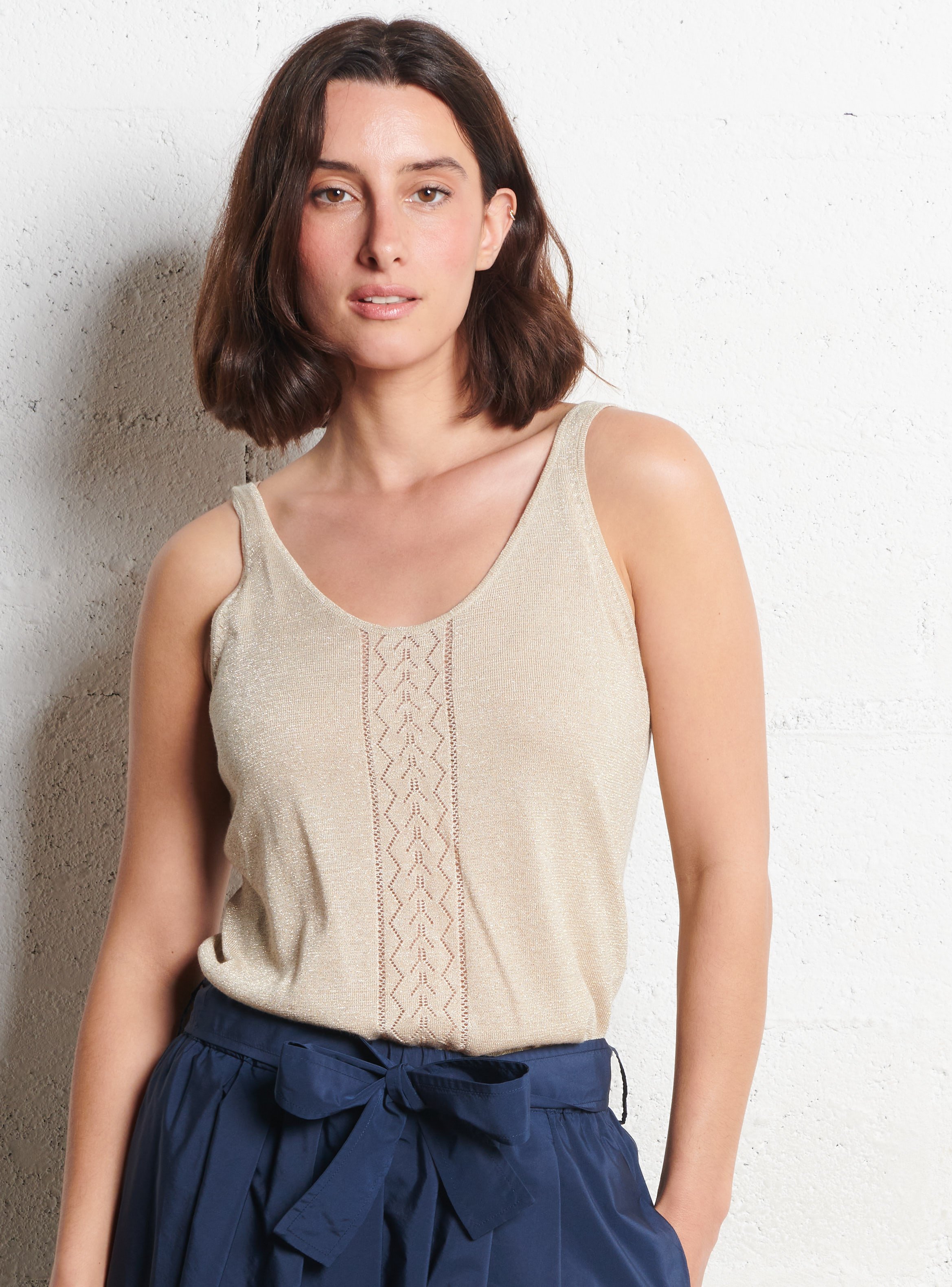 Fluid plain sequined tank top SUD EXPRESS Golden