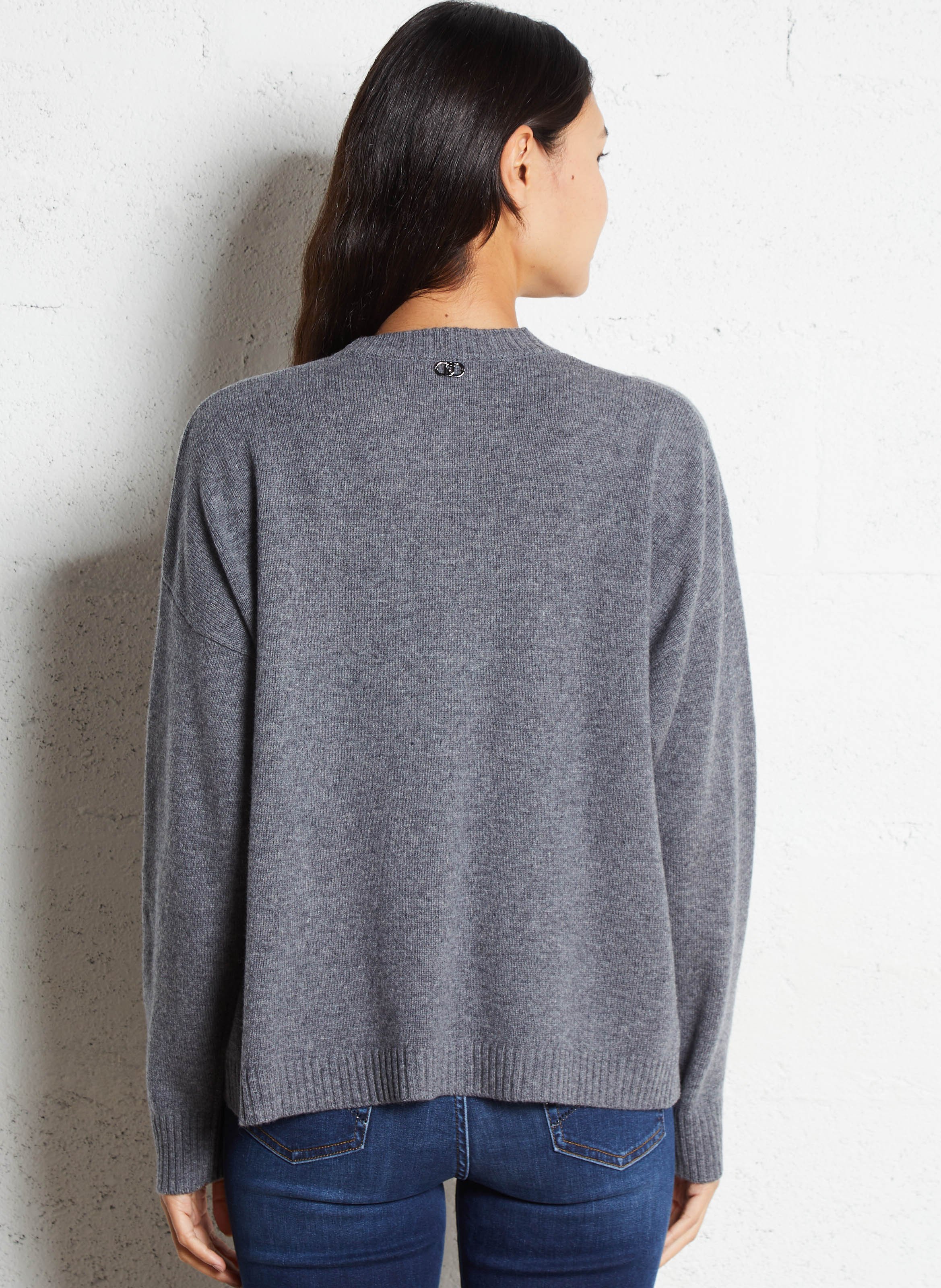 Pull ample fantaisies ajourées en laine LIU JO Gris