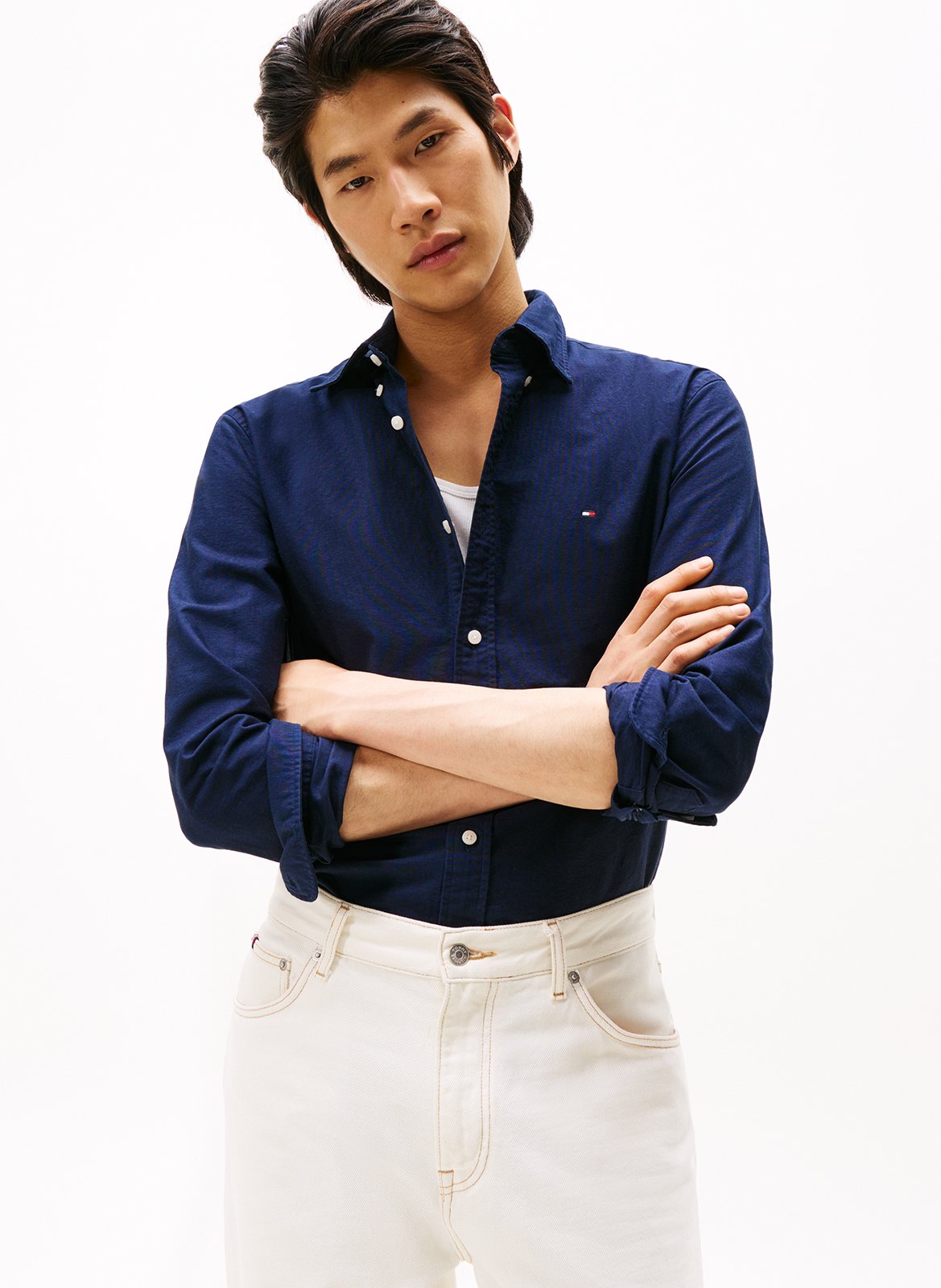 Organic cotton-blend shirt with button-down collar TOMMY HILFIGER