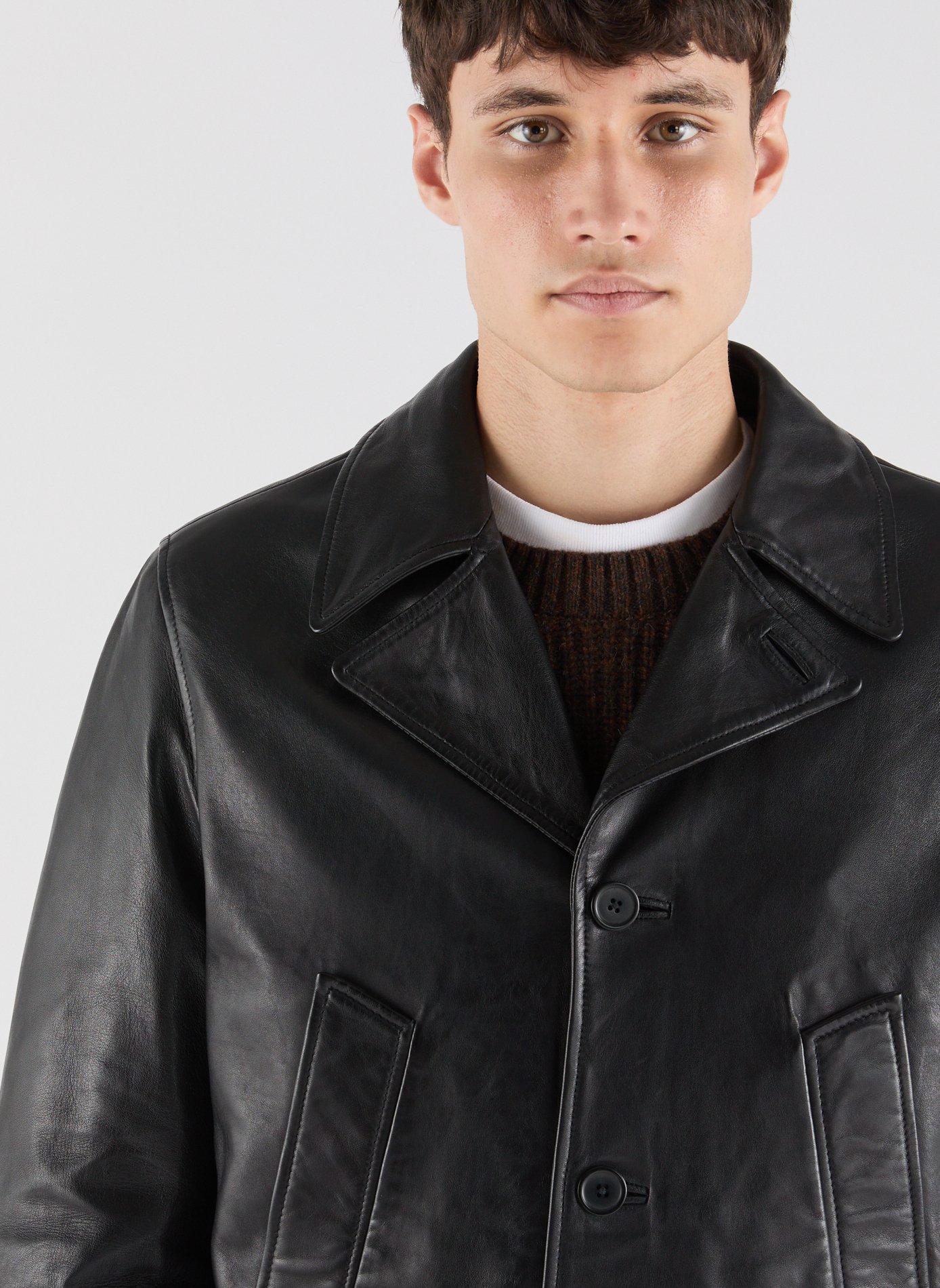 Straight-cut leather jacket with tailored collar SAISON 1865 Black