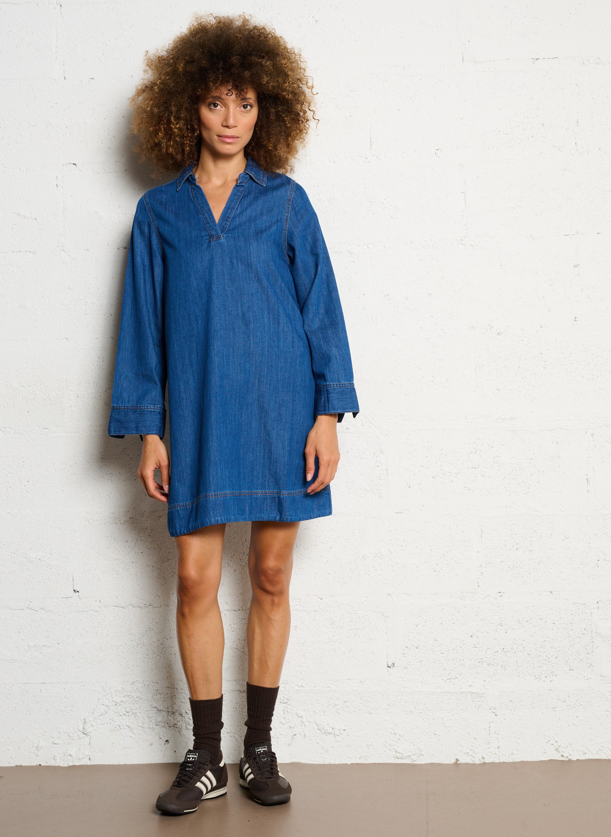 Robe courte évasée en coton SUD EXPRESS Bleu