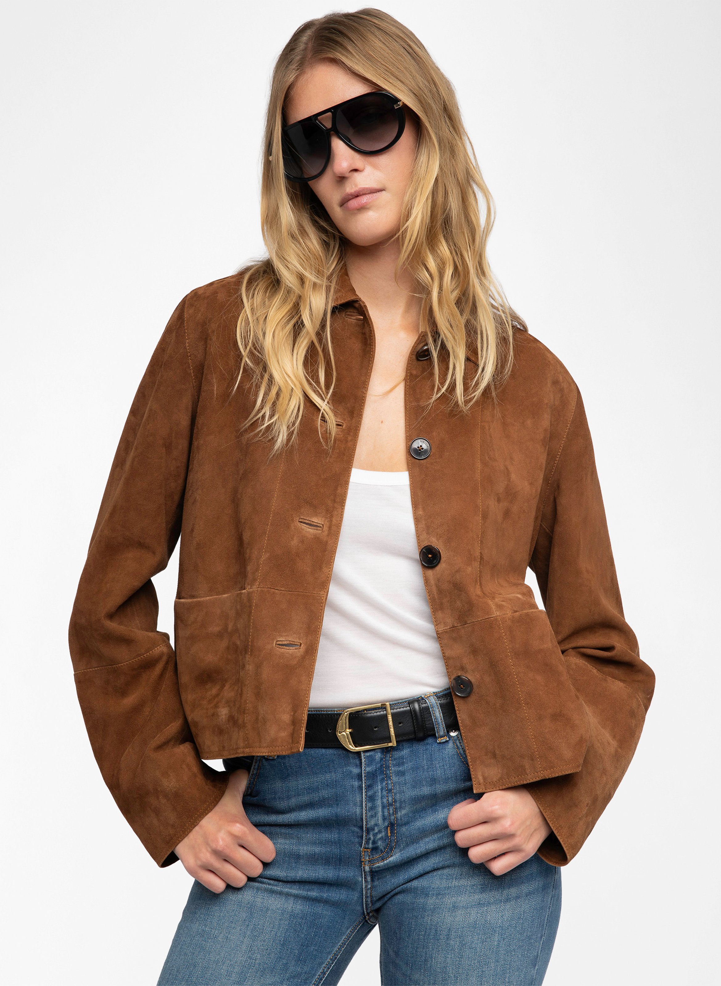 Buttoned faux suede jacket ZADIG&VOLTAIRE Brown