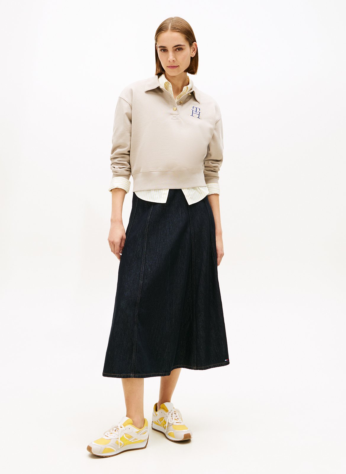 Jupe midi évasée en coton mélangé TOMMY HILFIGER Jean brut