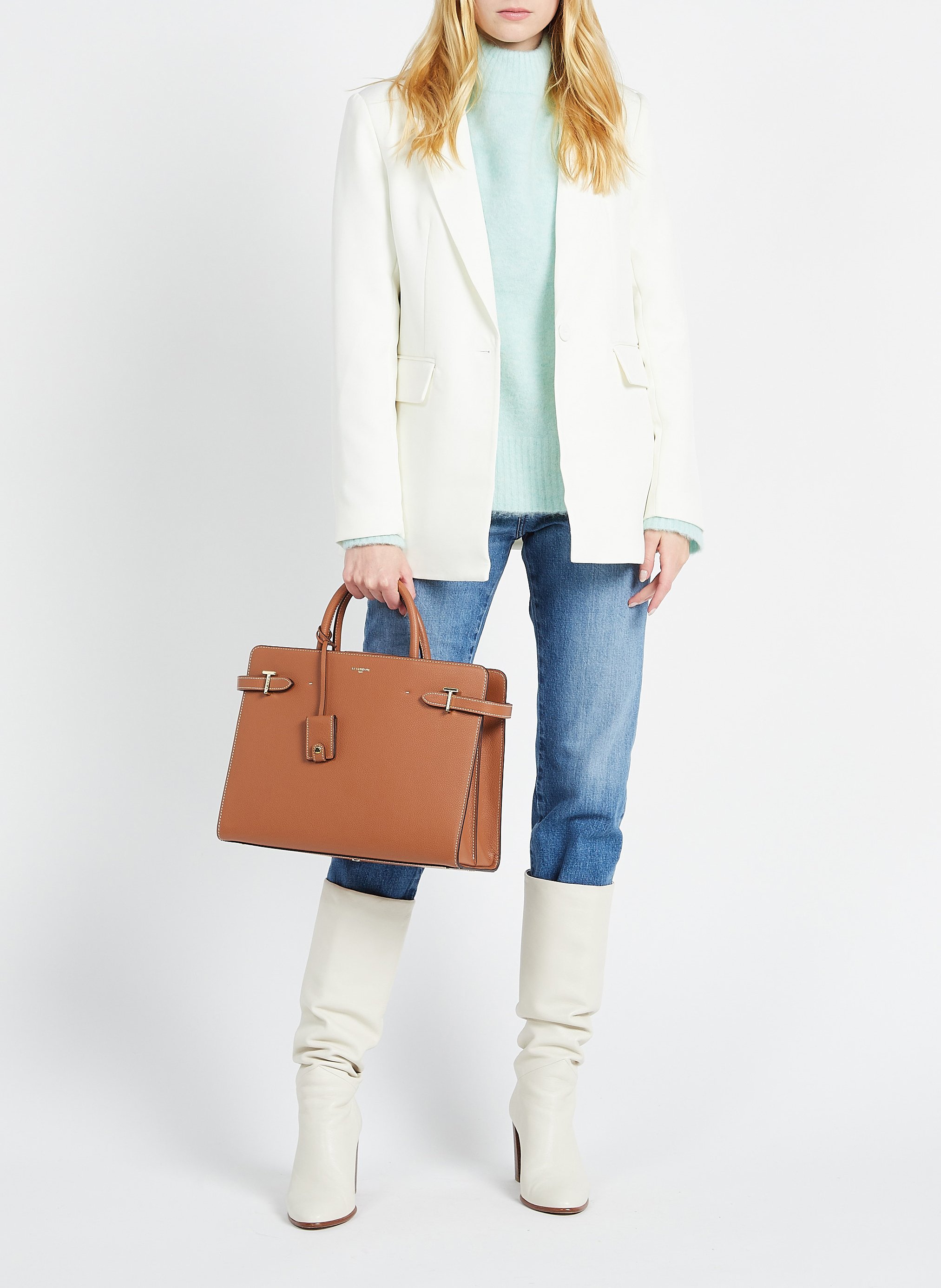 Sac bandoulière en cuir grainé  LE TANNEUR Marron