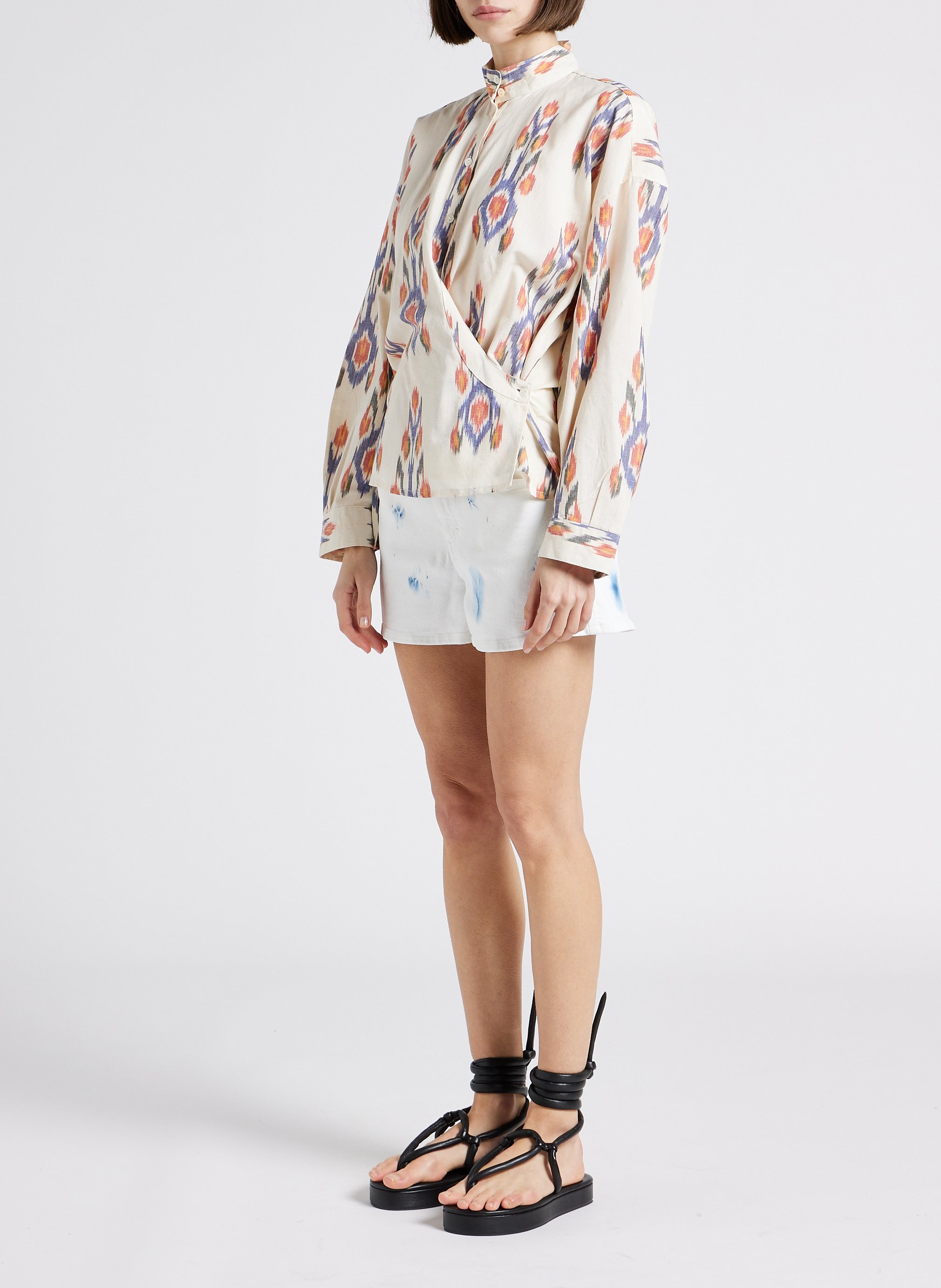 Top col montant imprimé en coton V DE VINSTER Beige