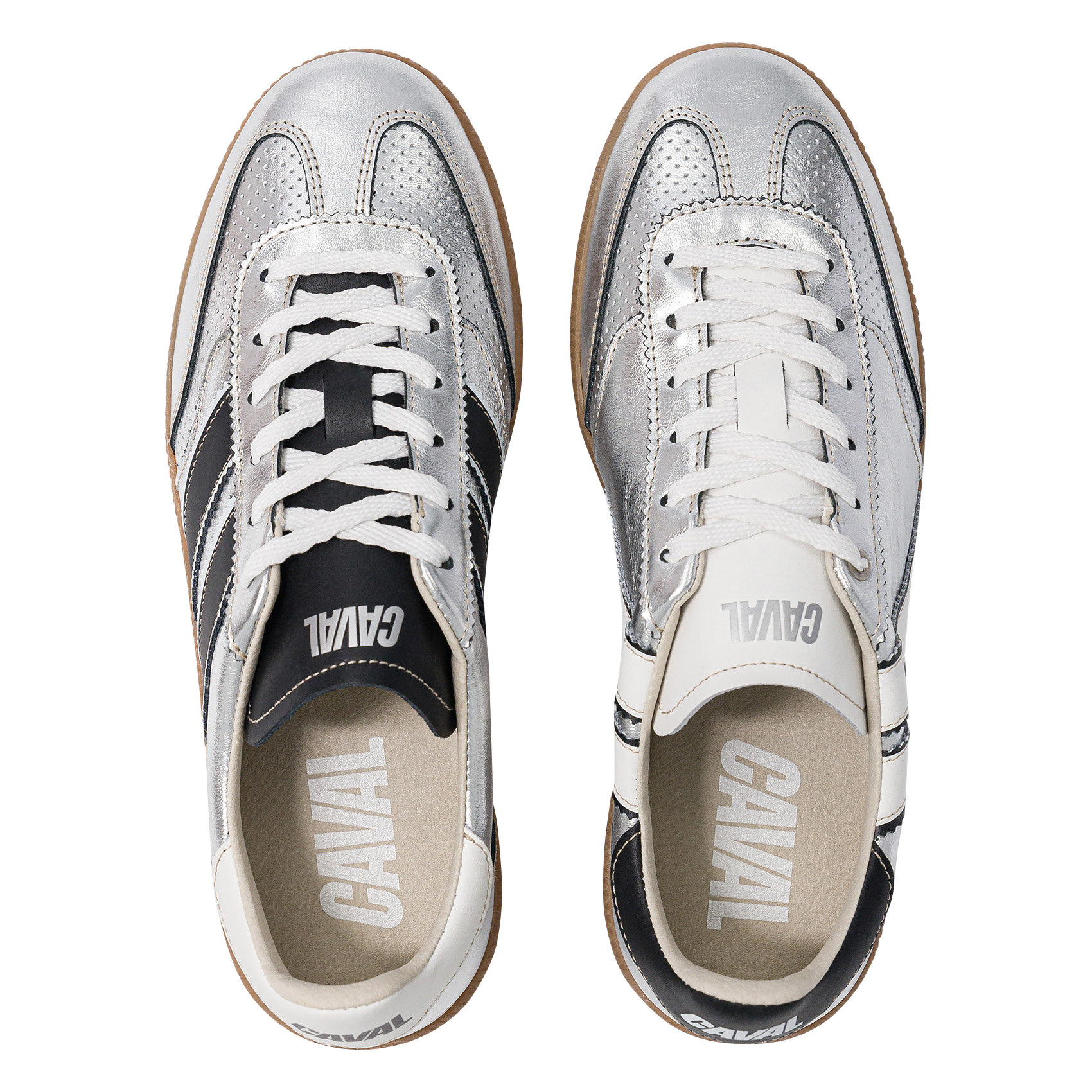 Low metallic leather trainers CAVAL Silver