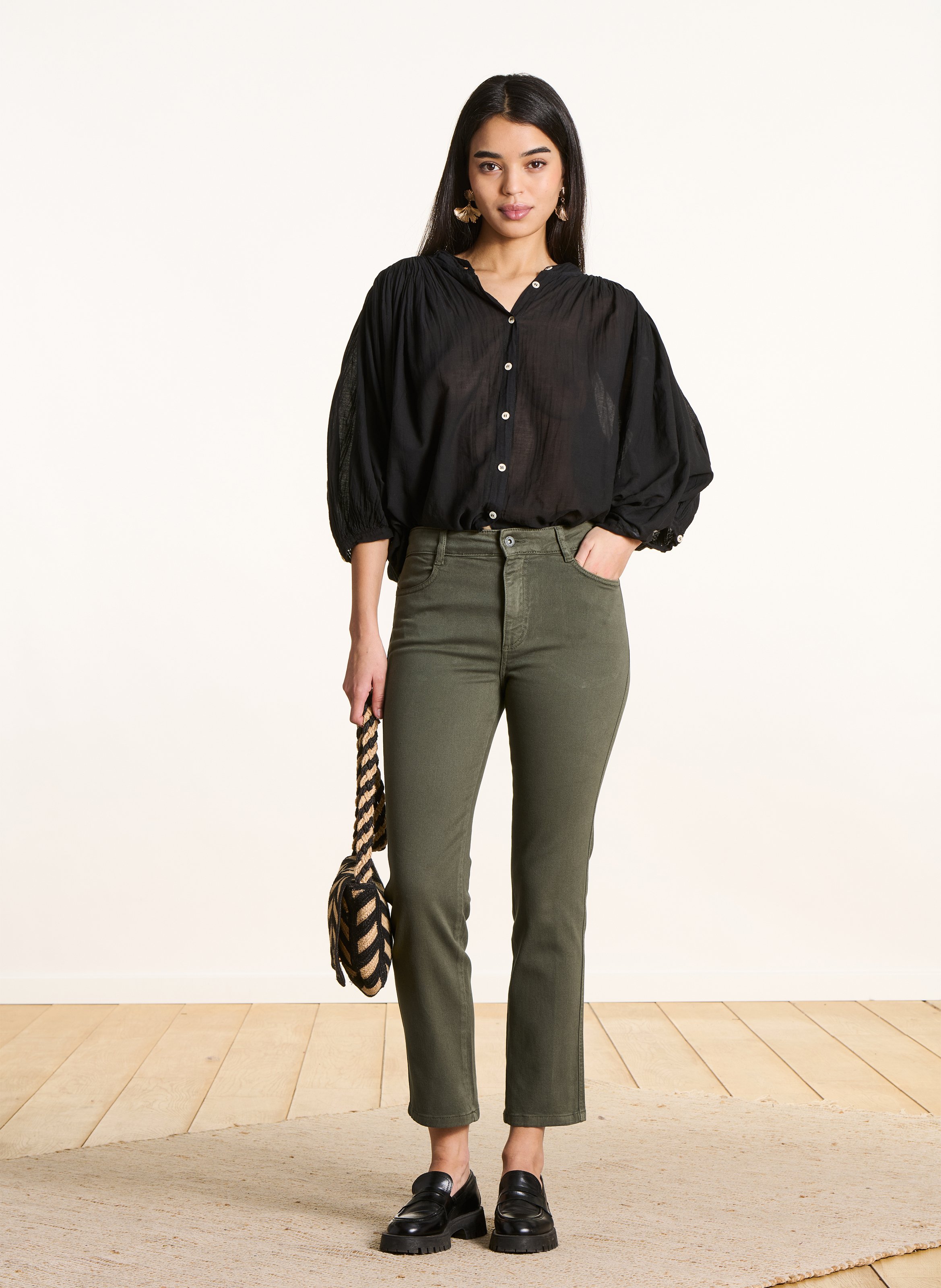 Jean droit en coton bio mélangé LA FEE MARABOUTEE Vert