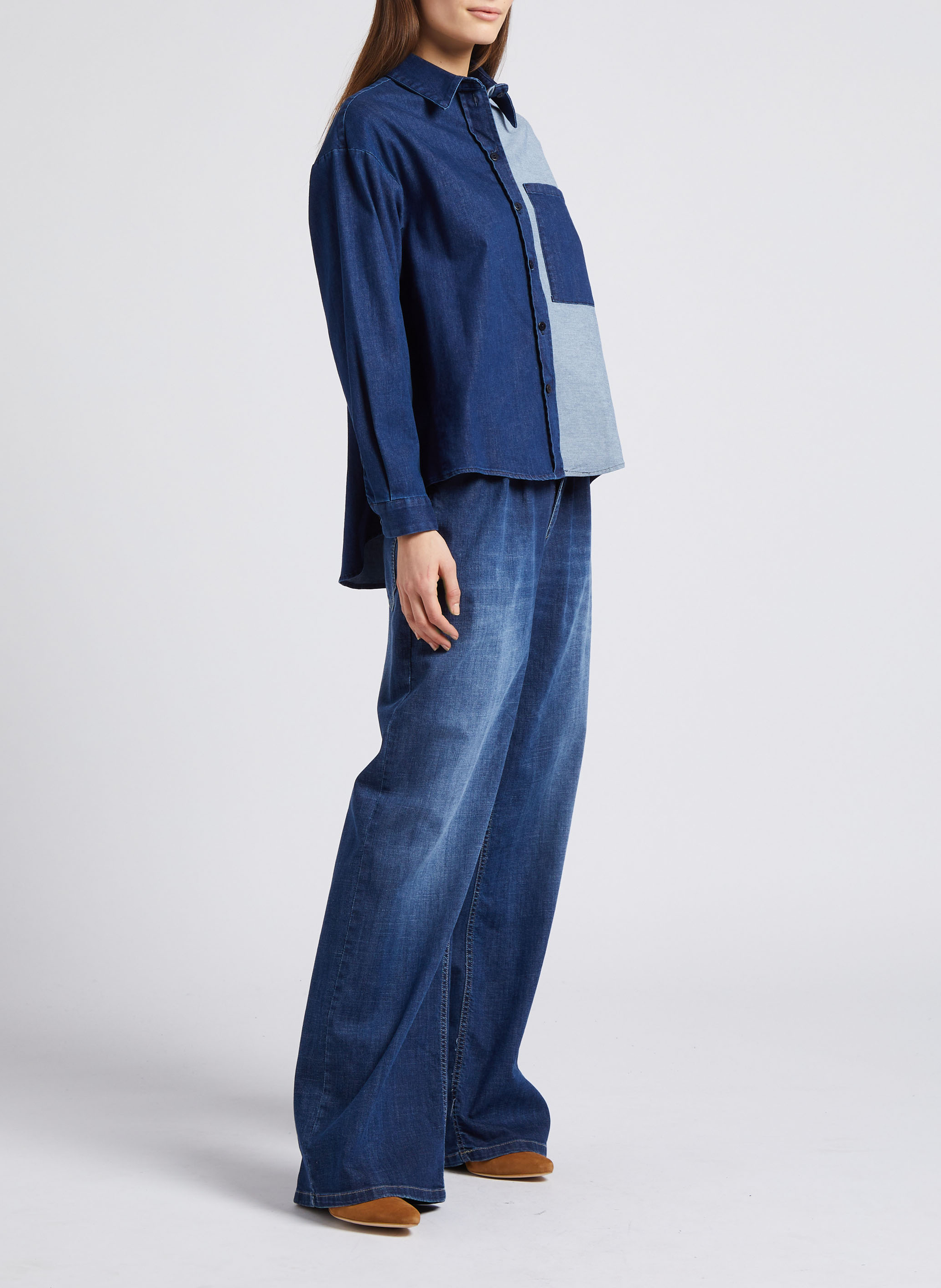 Ruimvallend spijkerhemd met klassieke kraag PLEASE Blauw