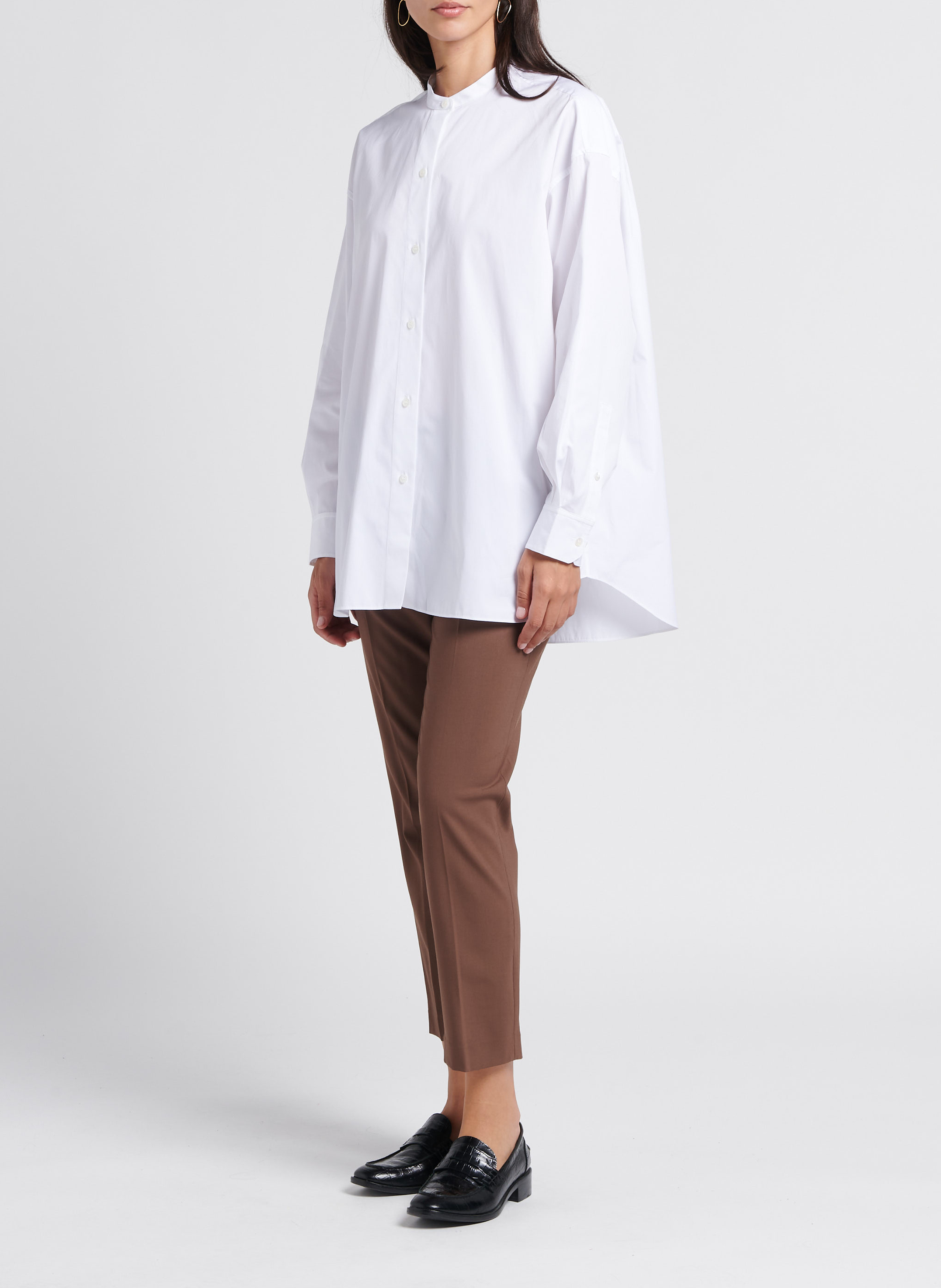 Loose-fit cotton shirt with mandarin collar THEORY White