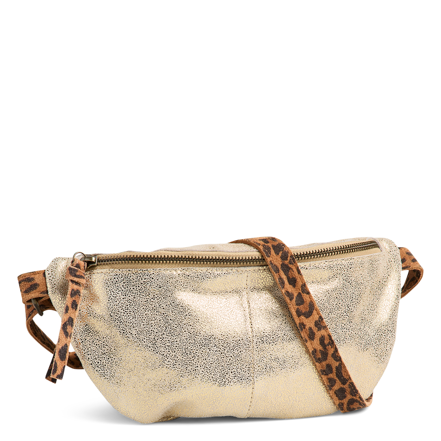 Sac banane en cuir métallisé PIECES Doré