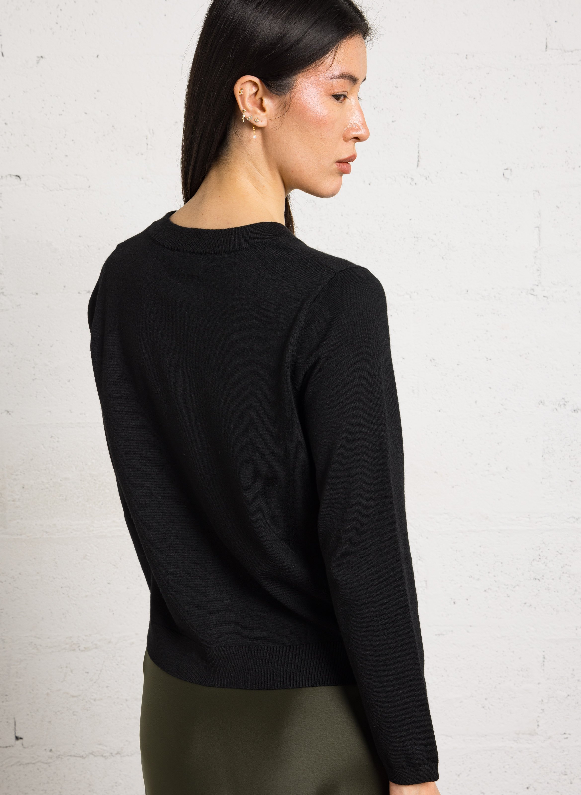 Straight round-neck mixed knit cardigan MAISON 123 Black