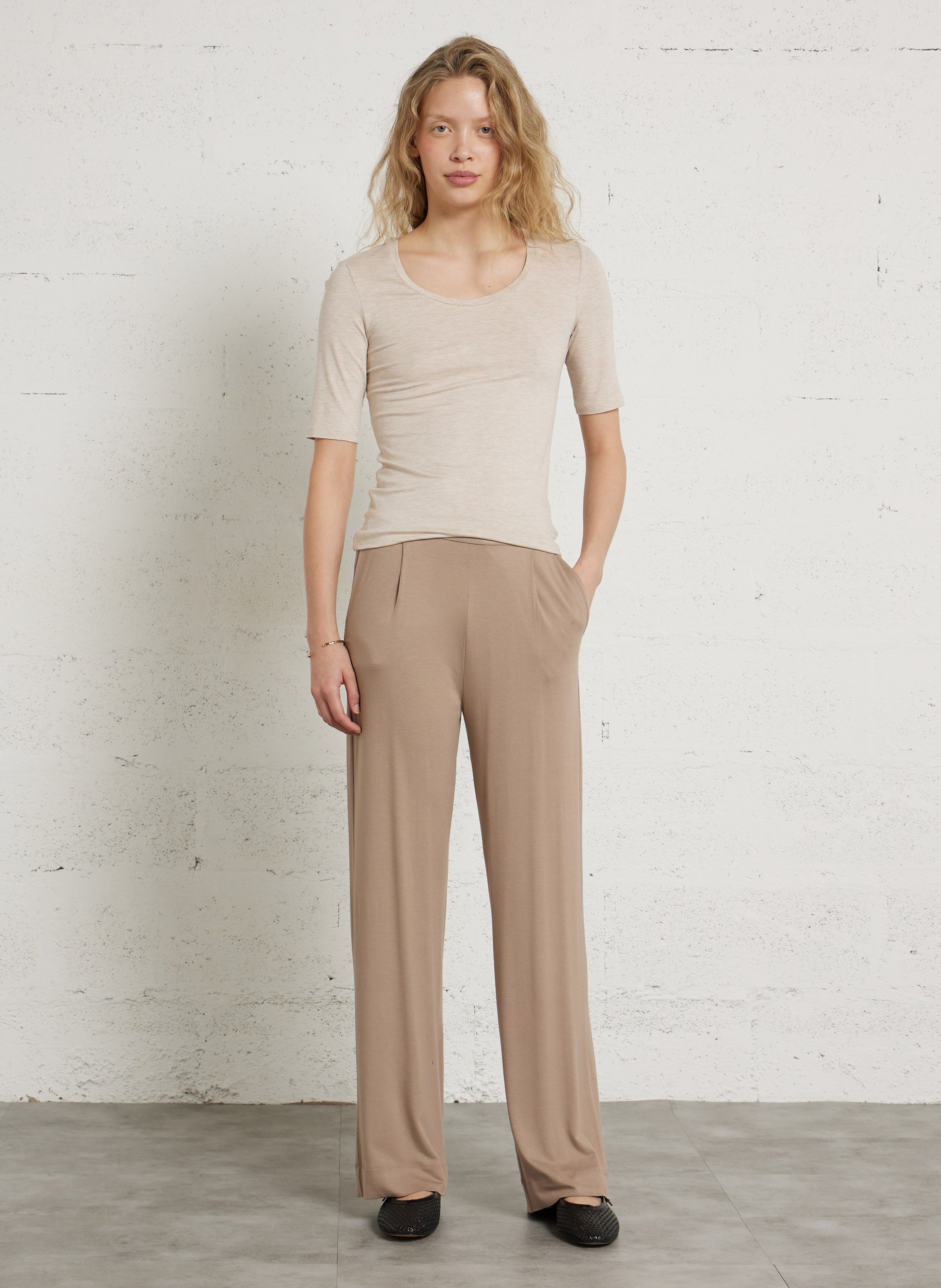 Tee-shirt col droit rond MAJESTIC FILATURES Beige