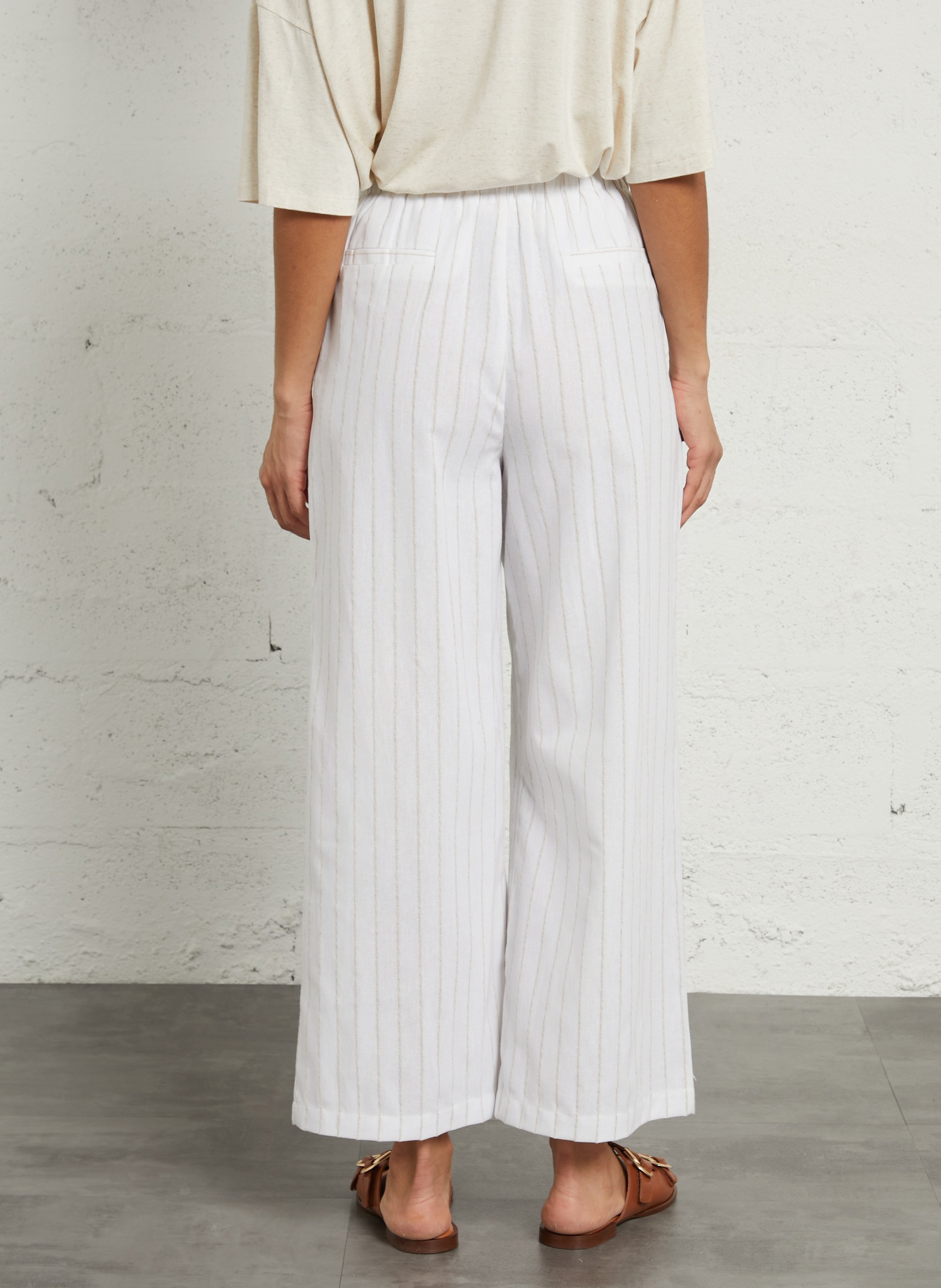 High-waisted wide-leg cotton and linen pants THE KORNER White
