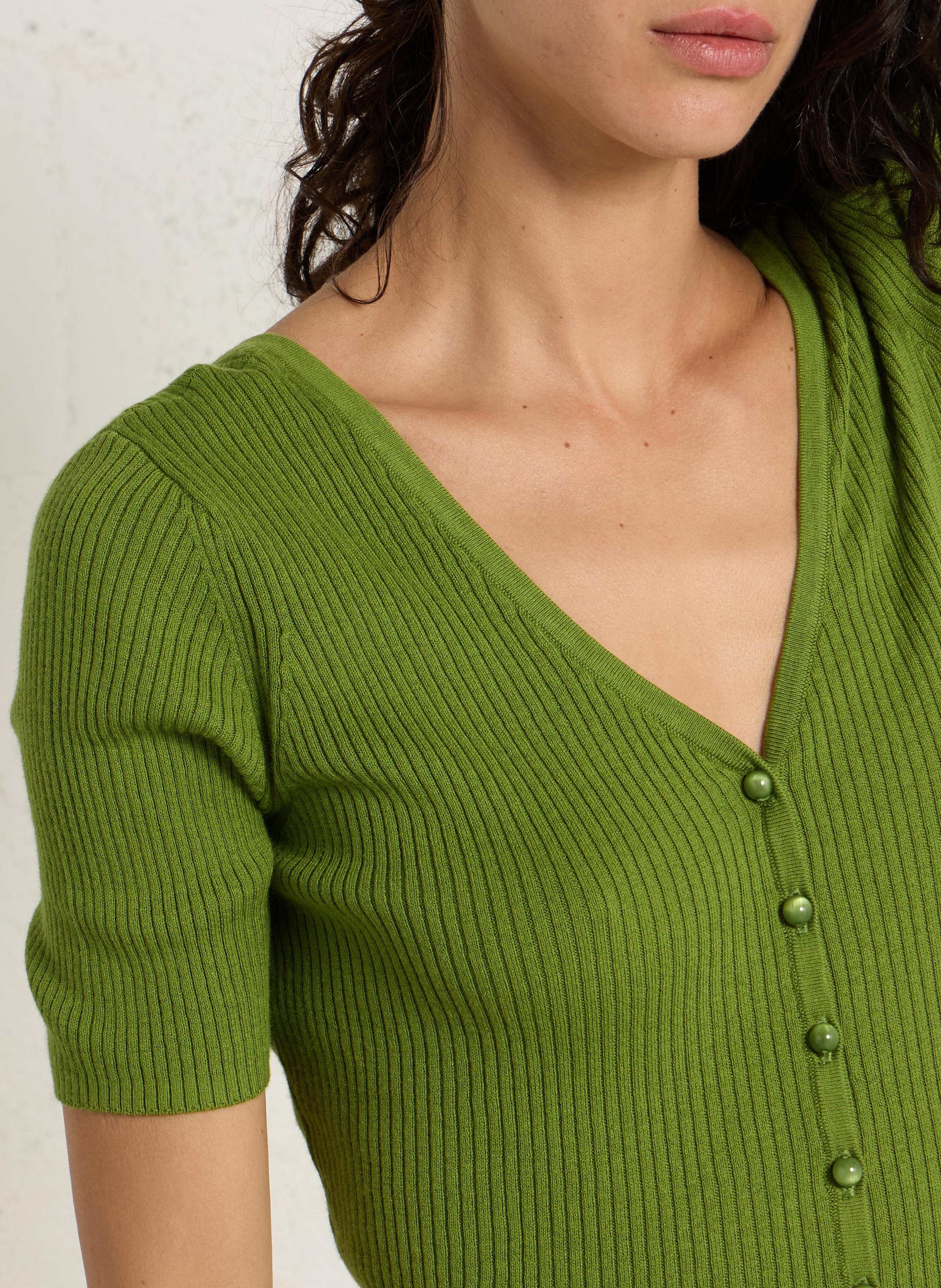 Pull moulant col V en coton mélangé PETITE MENDIGOTE Vert