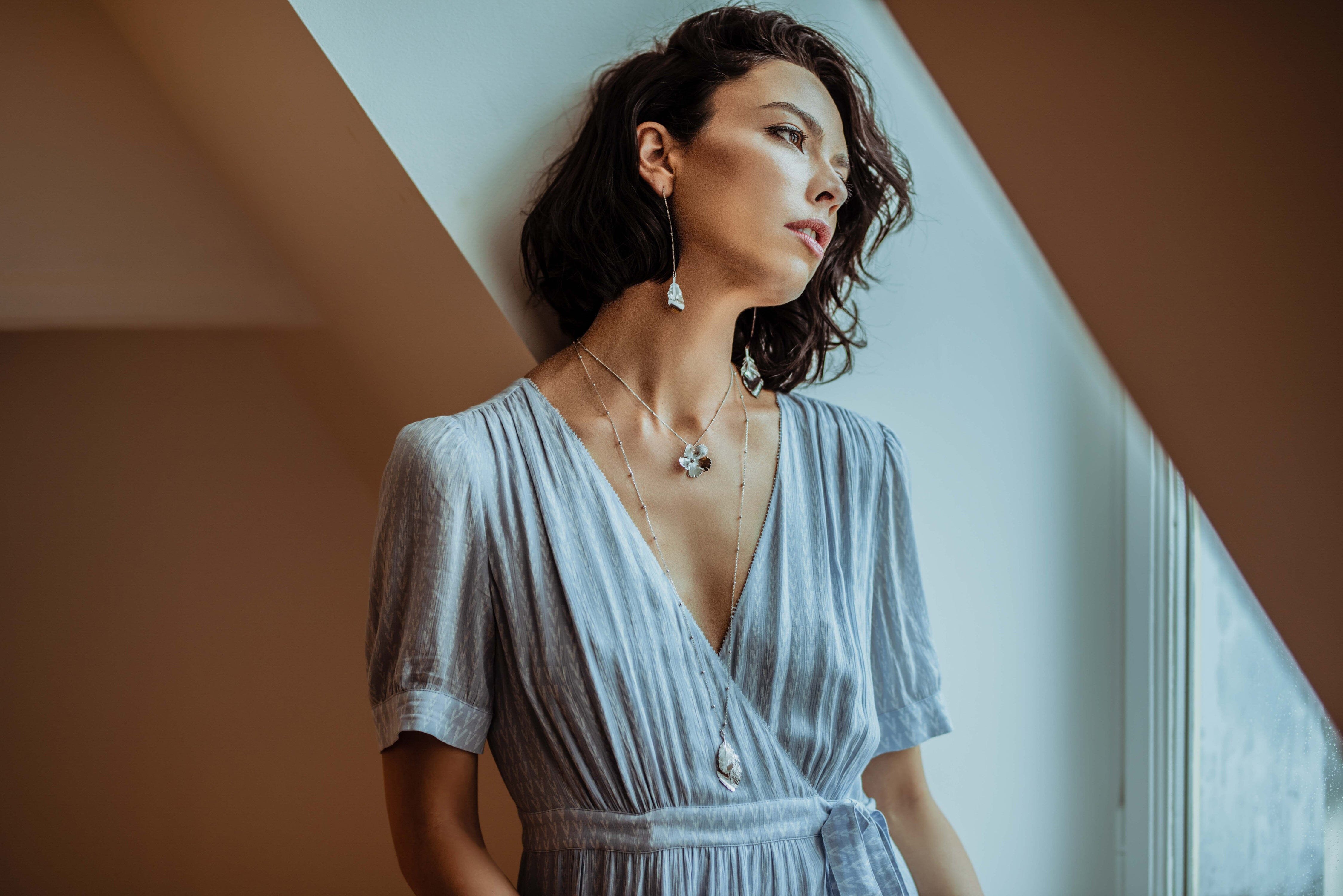 Dangling earrings gold-plated with gold leaves MONSIEUR SIMONE Silver