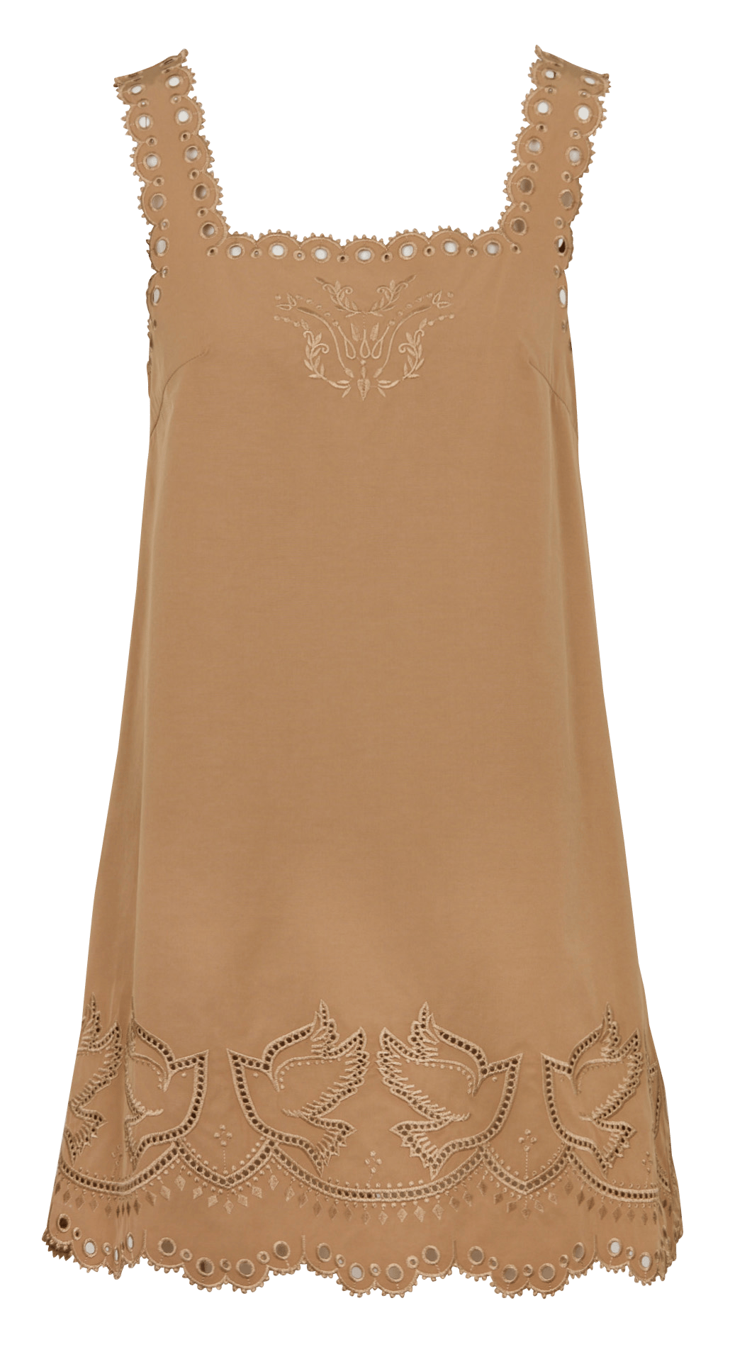 Short embroidered square-neck dress BERENICE Brown