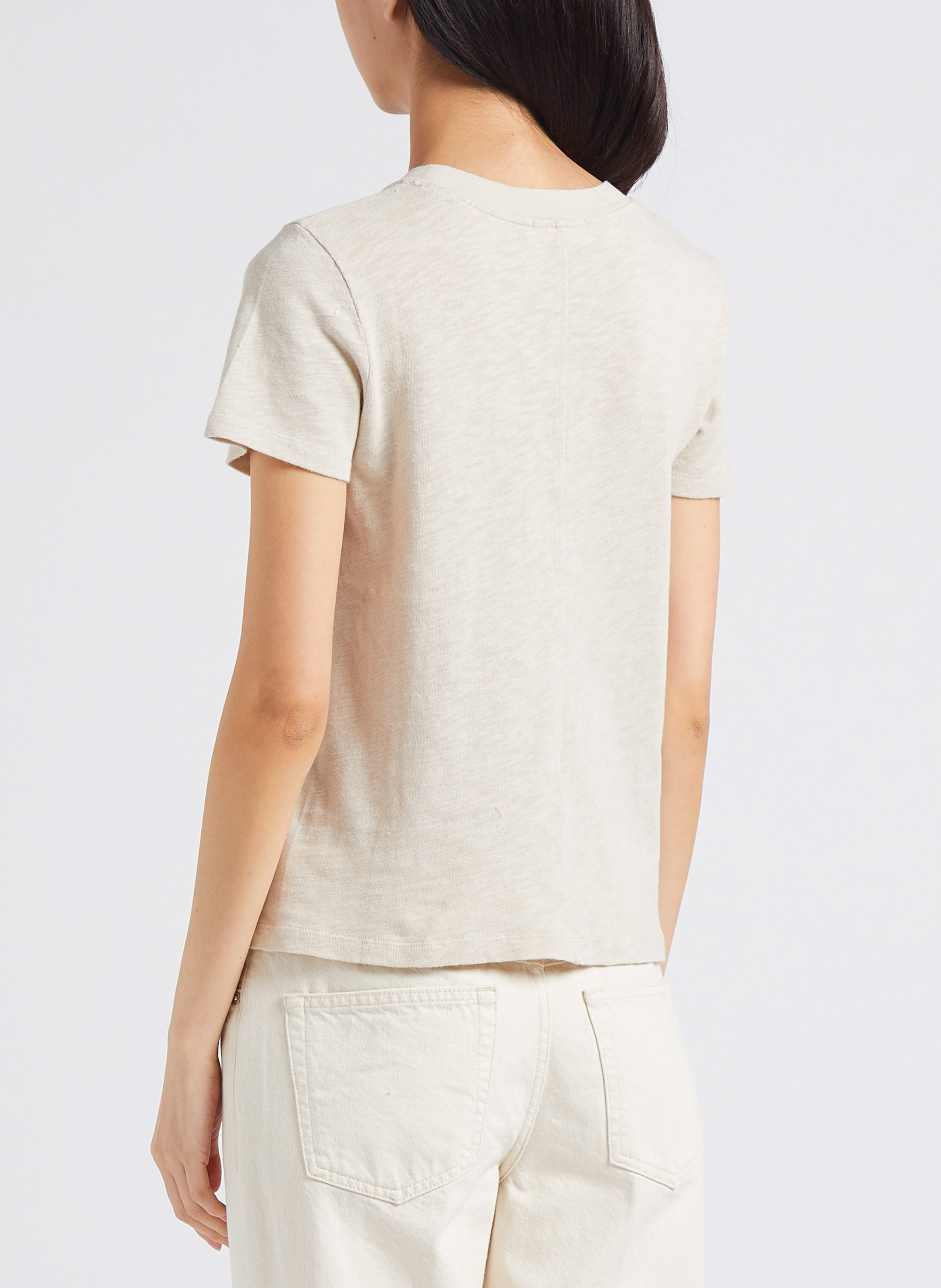 Tee-shirt col rond droit en coton AMERICAN VINTAGE Beige