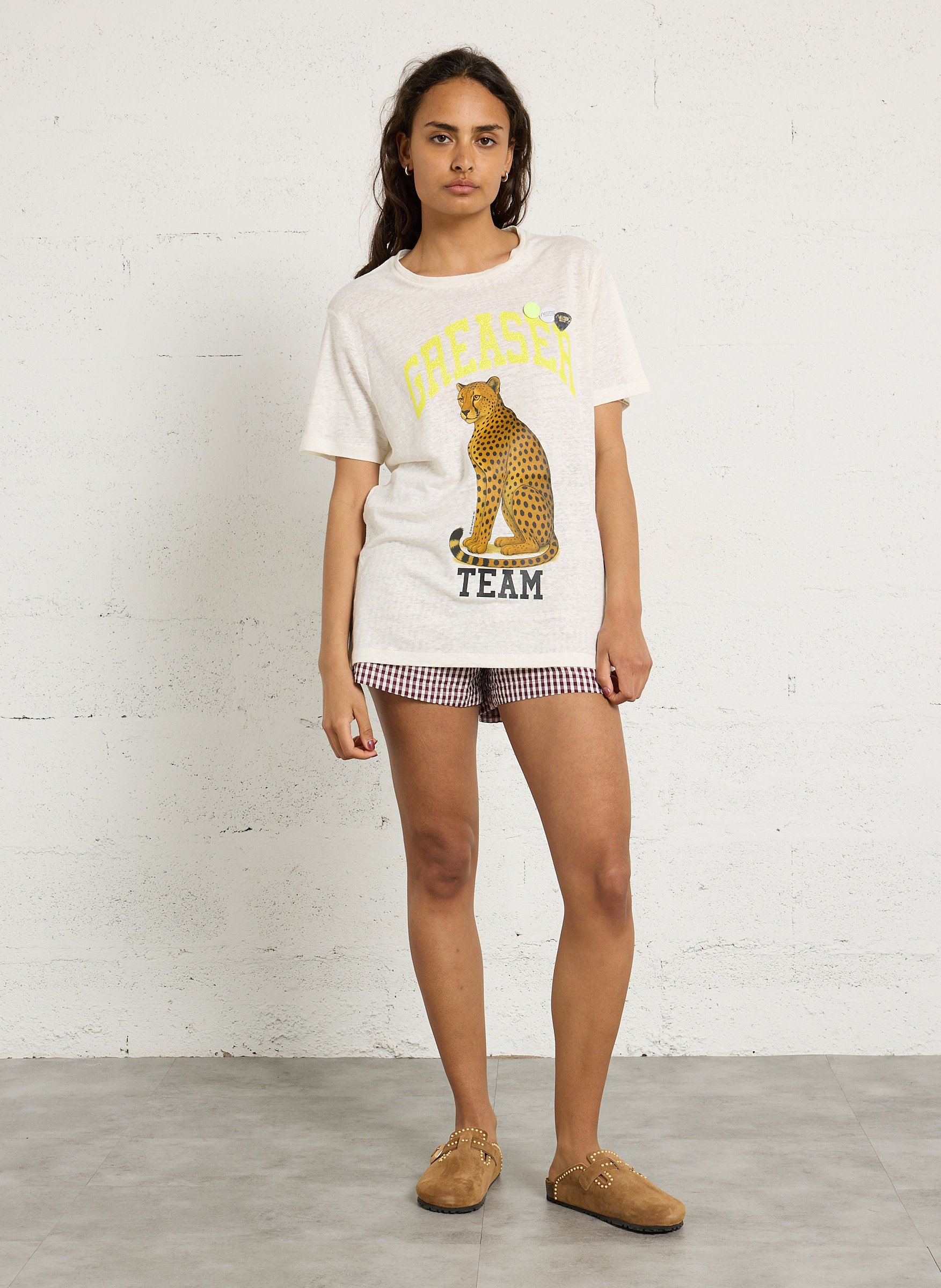 Tee-shirt droit col rond sérigraphié en lin NEWTONE Beige