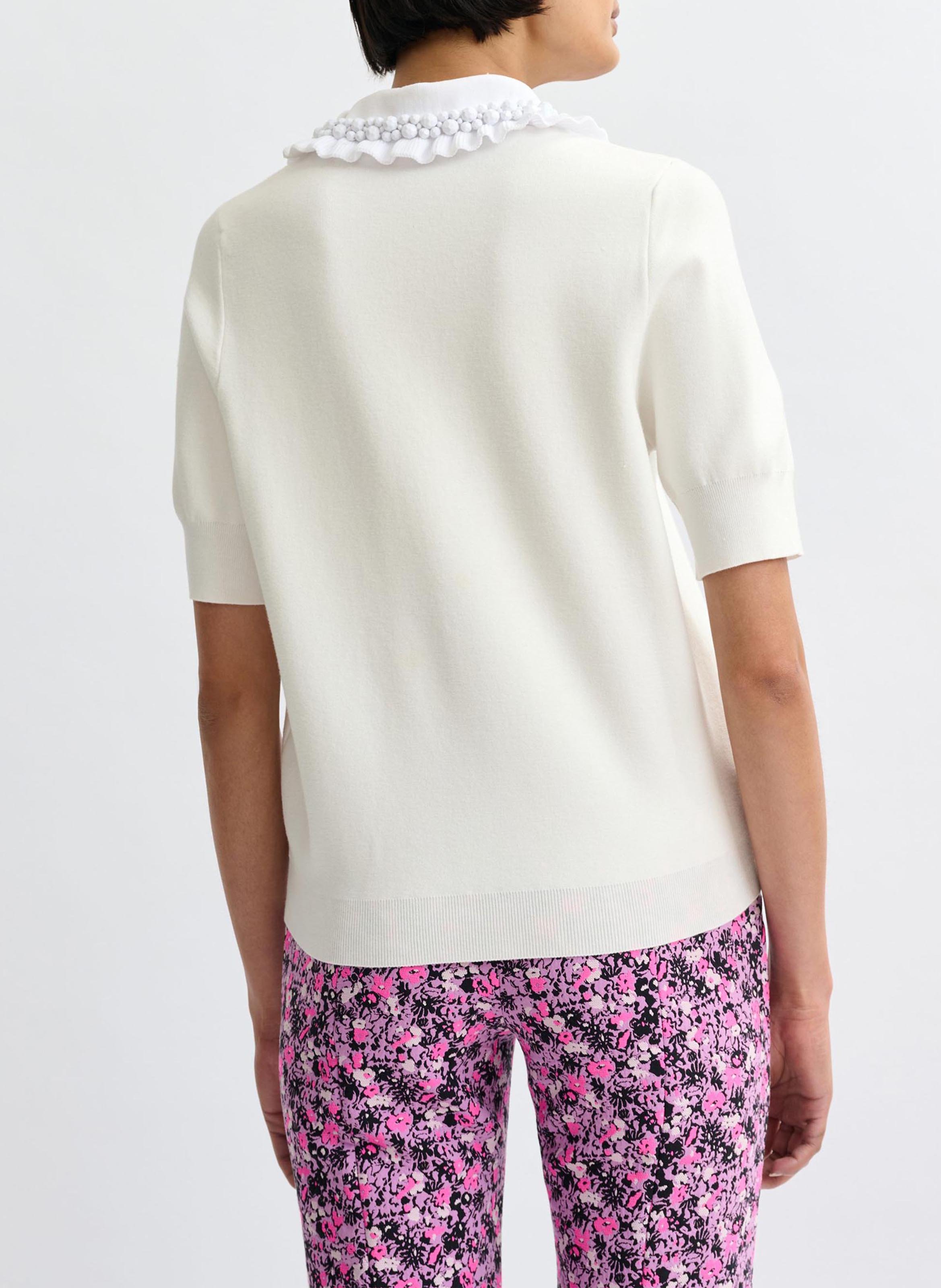 Polo manches courtes uni à volants ESSENTIEL ANTWERP Blanc