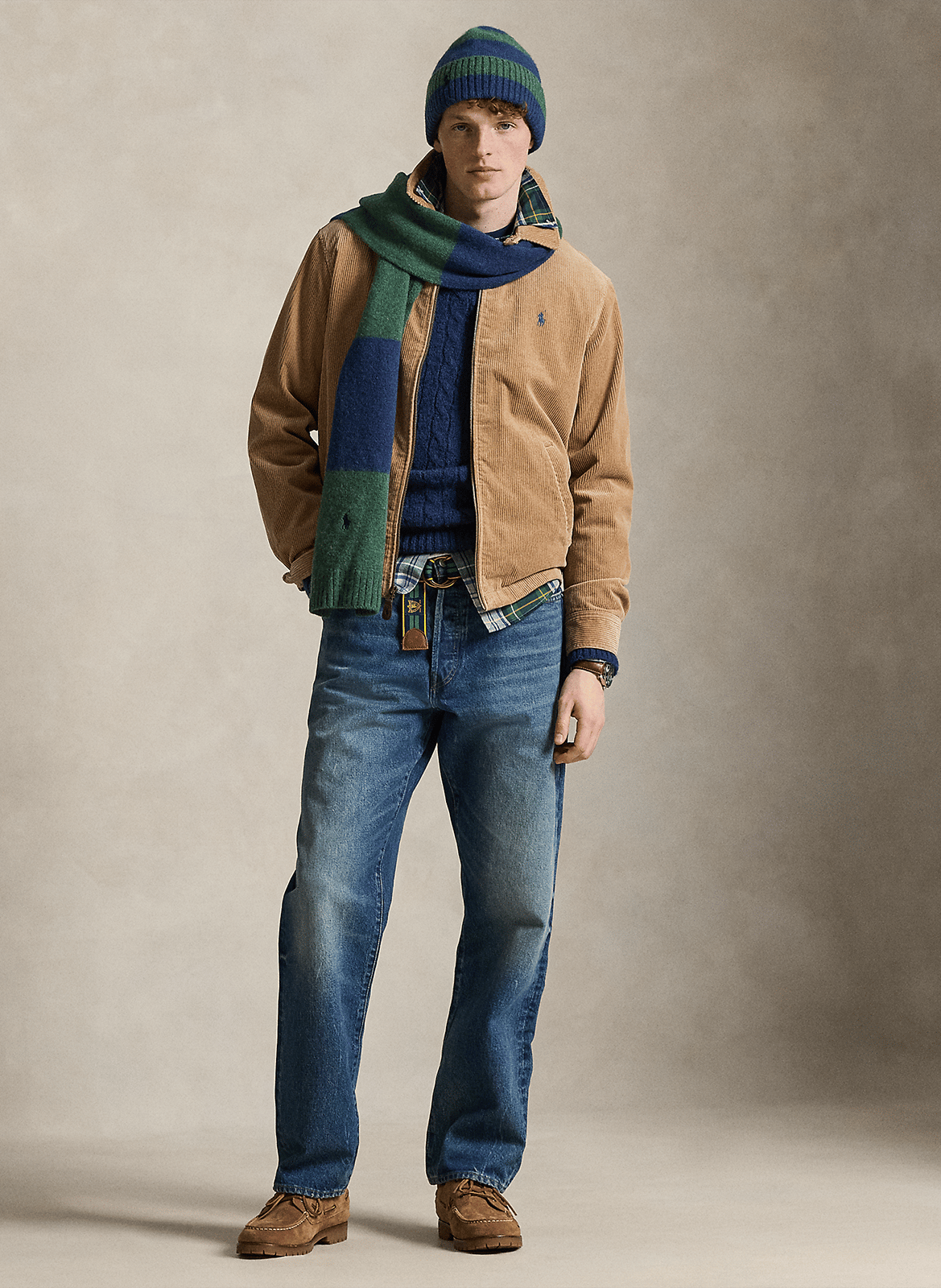 Cotton straight jacket with classic collar POLO RALPH LAUREN Brown