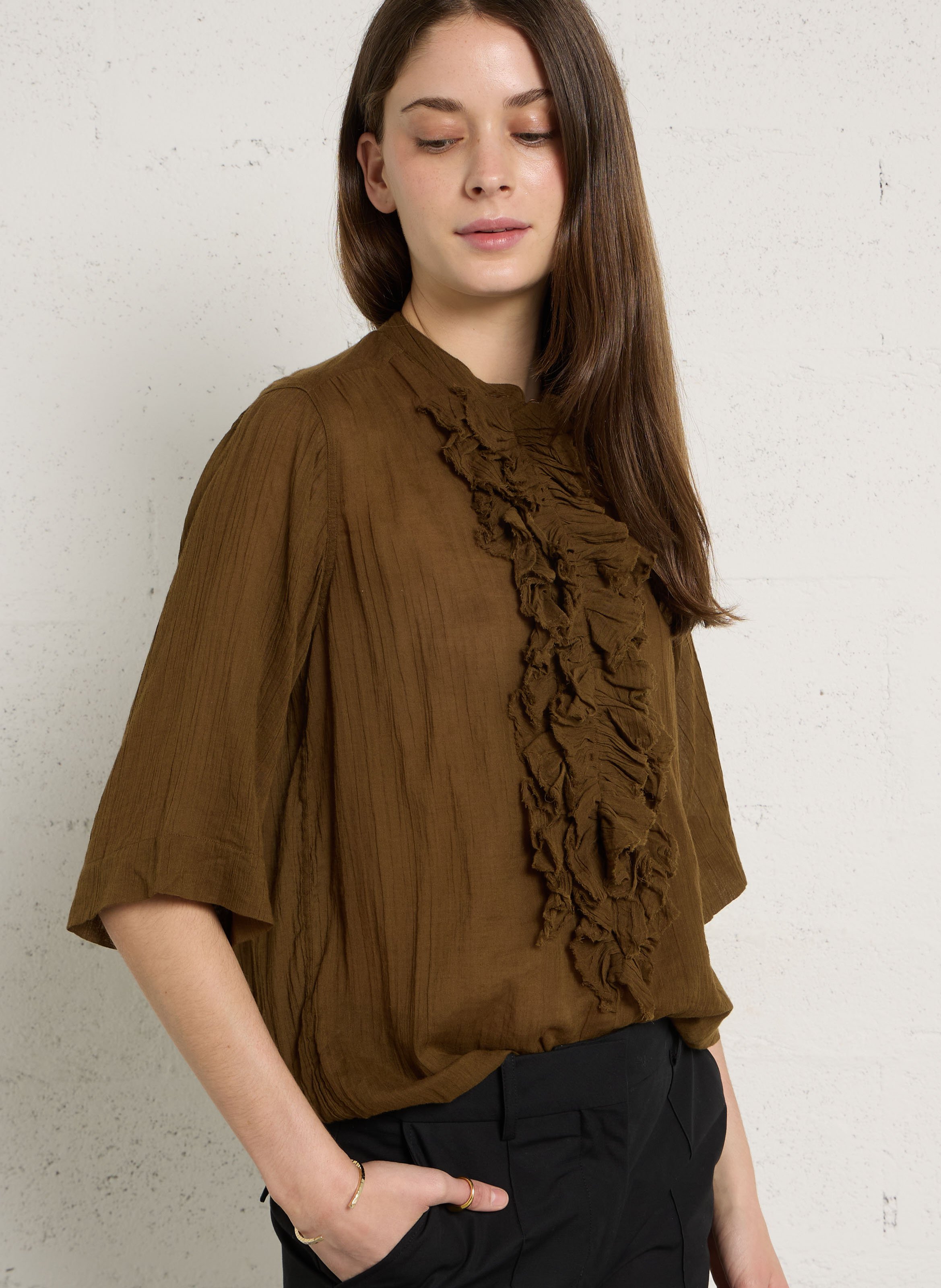 Camisa de algodón con cuello redondo LAURENCE BRAS Verde